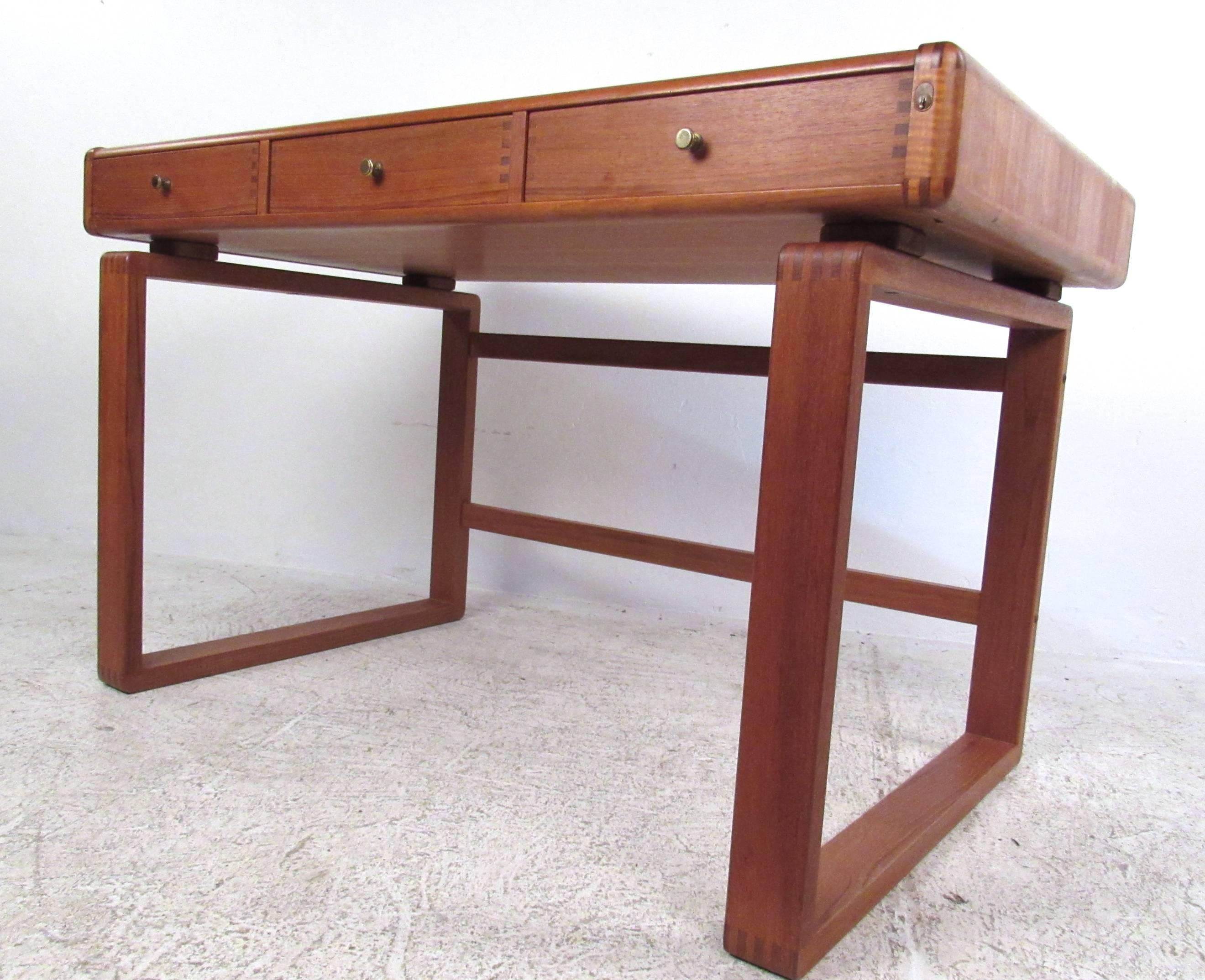 Mid-Century Modern Sled Leg Teak Desk 1