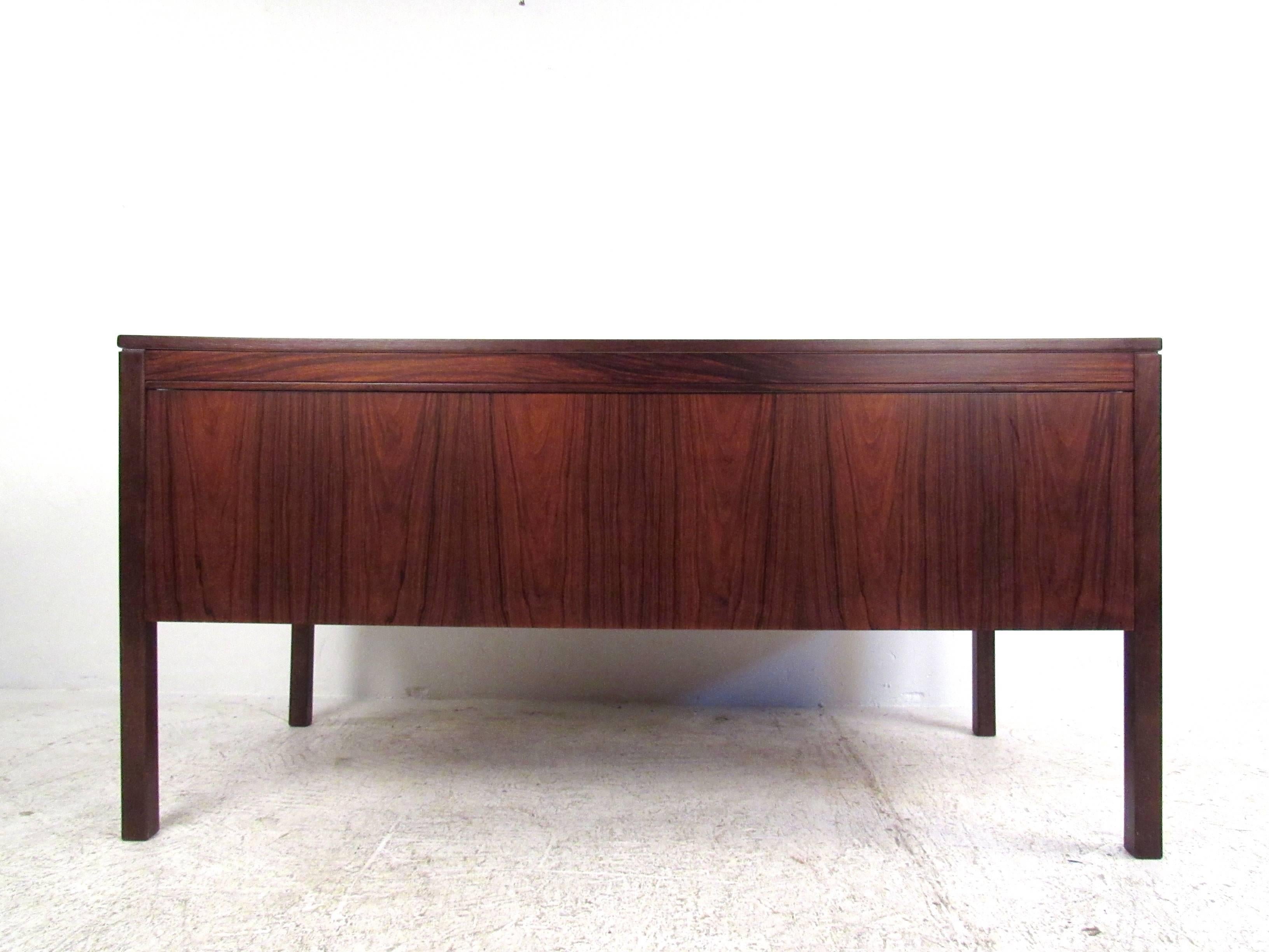 Late 20th Century Mid-Century Modern Rosewood and Teak Desk with Unique Marquetry