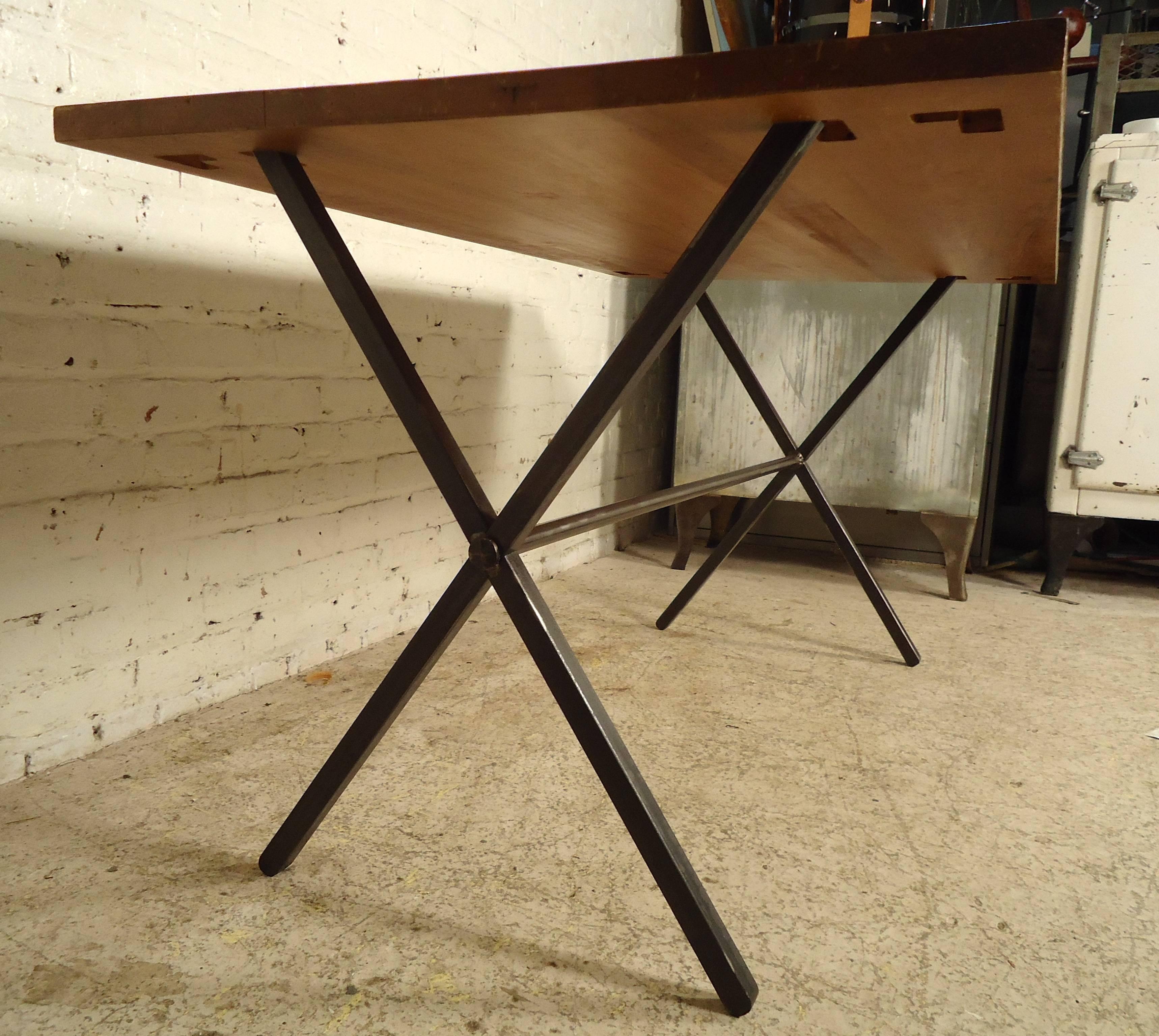 Mid-20th Century Vintage Modern Wood Tabletop with Iron Base