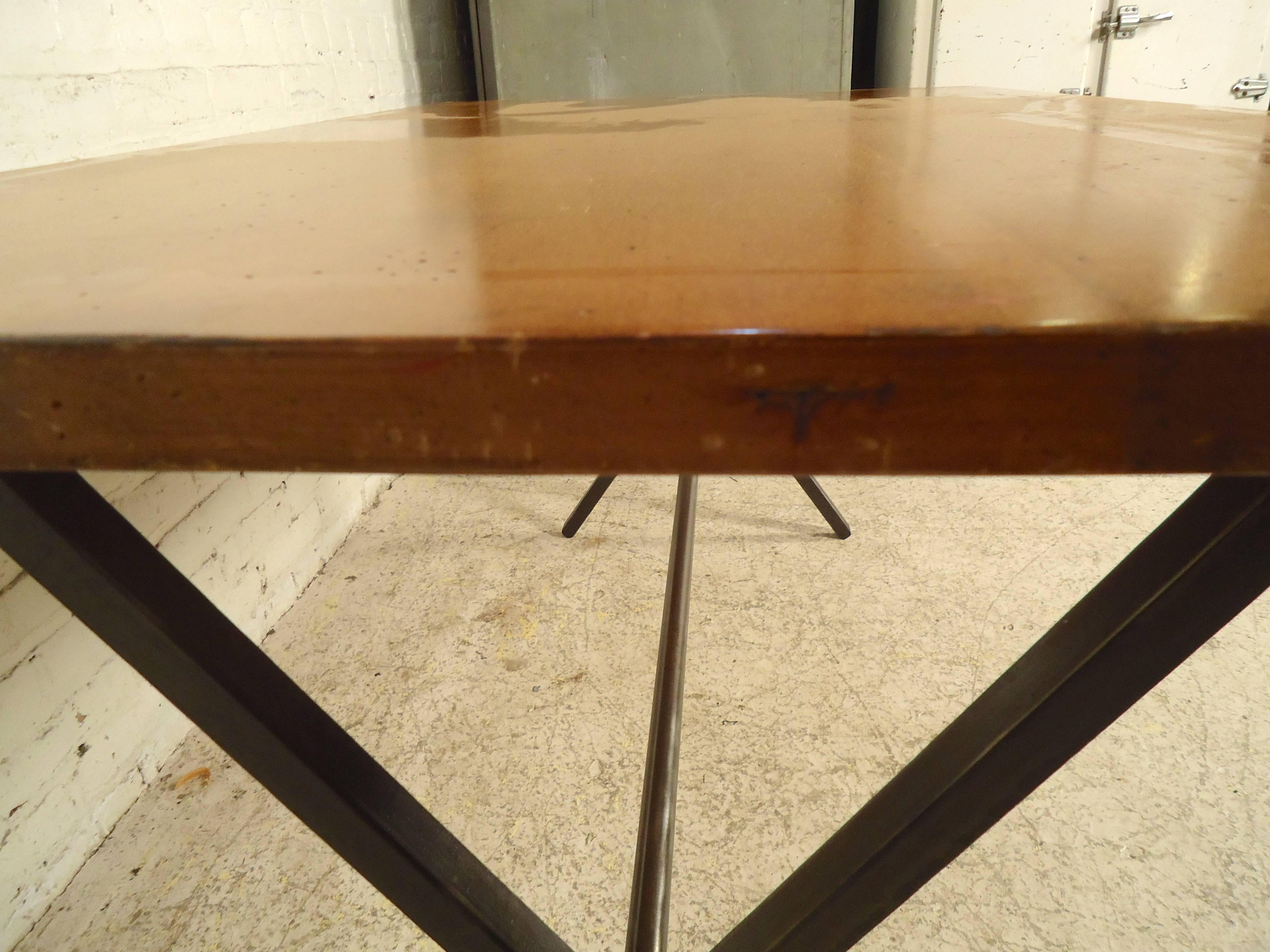 Vintage Modern Wood Tabletop with Iron Base 1