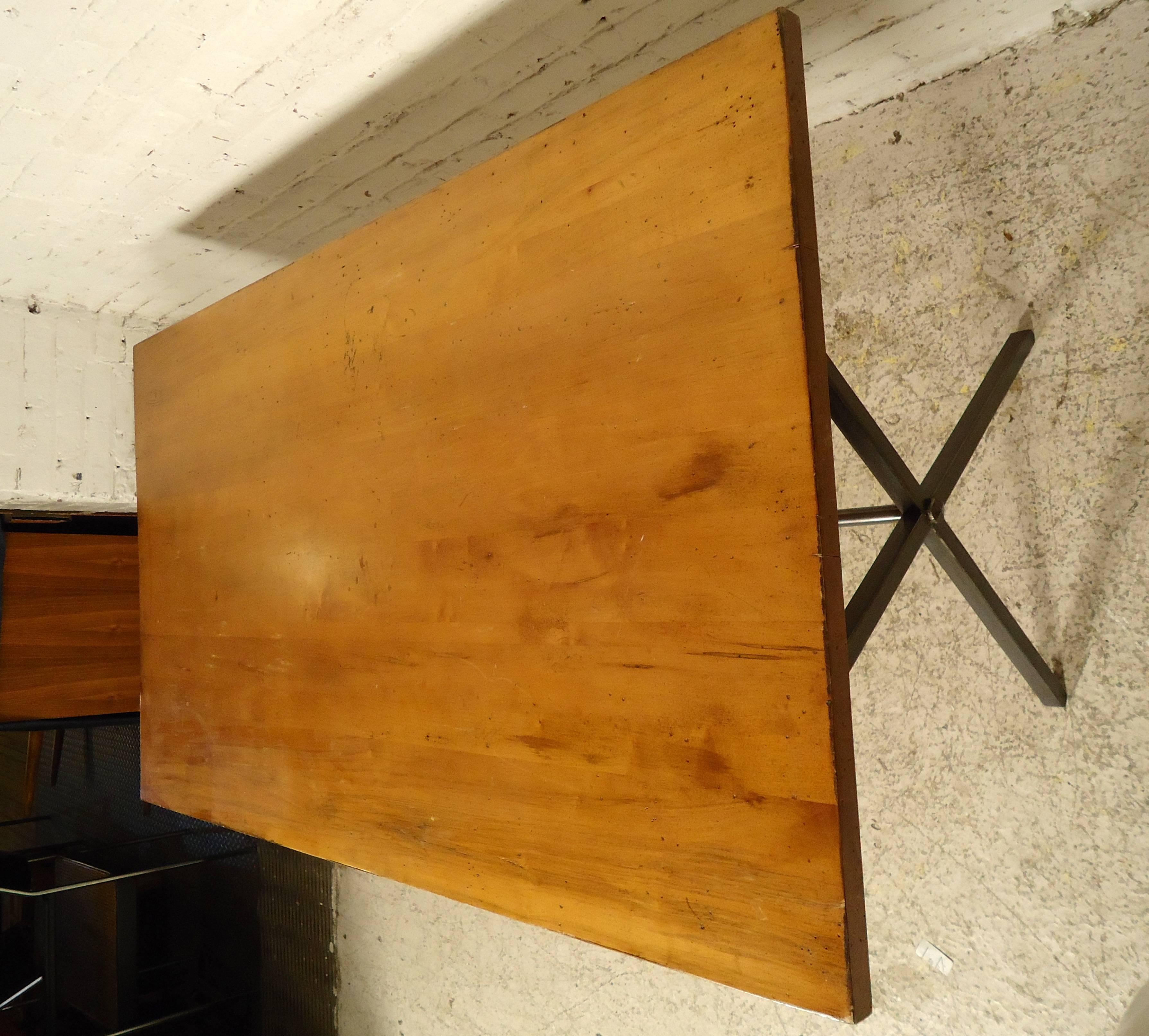 Vintage Modern Wood Tabletop with Iron Base 2