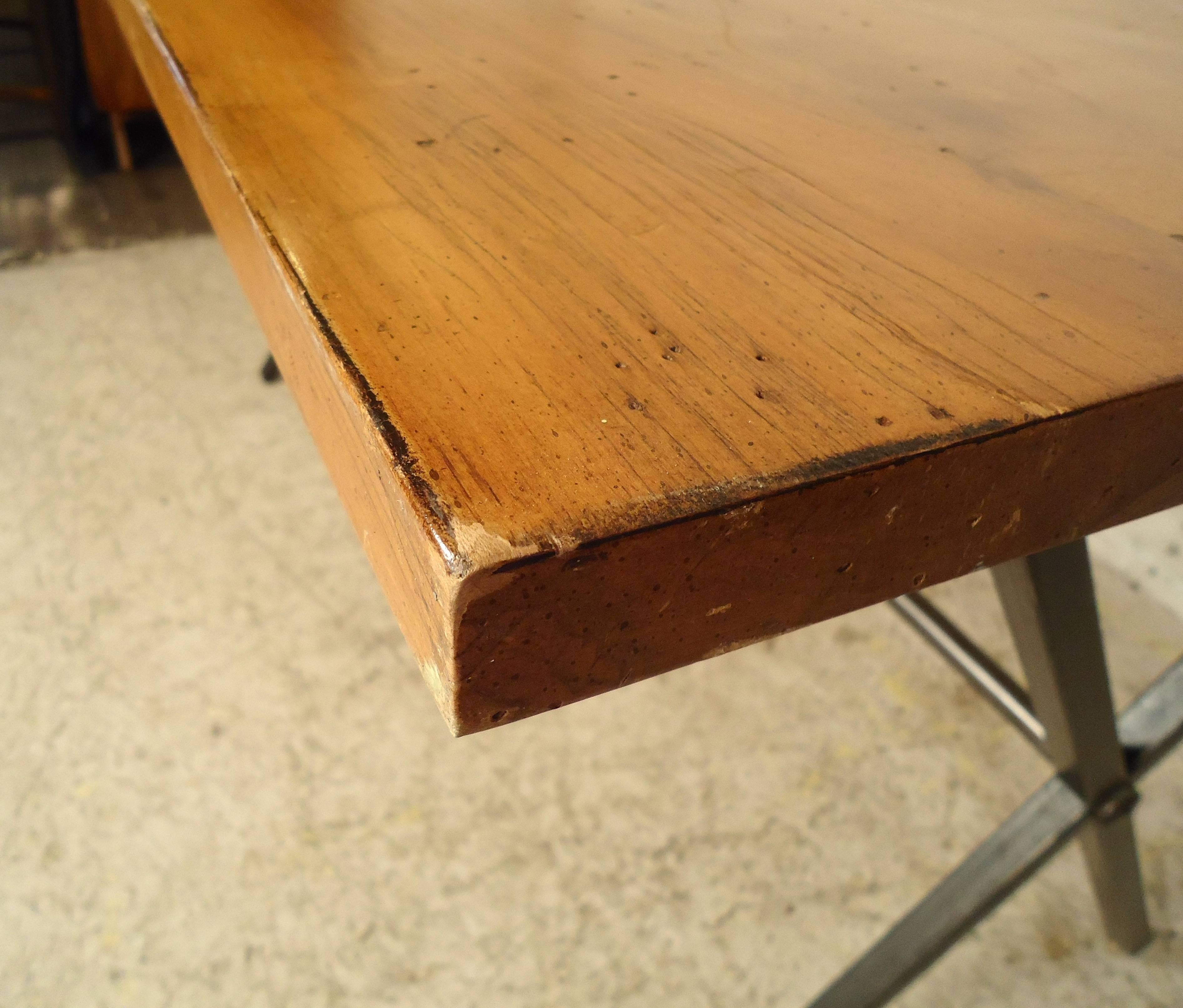 Vintage Modern Wood Tabletop with Iron Base 3