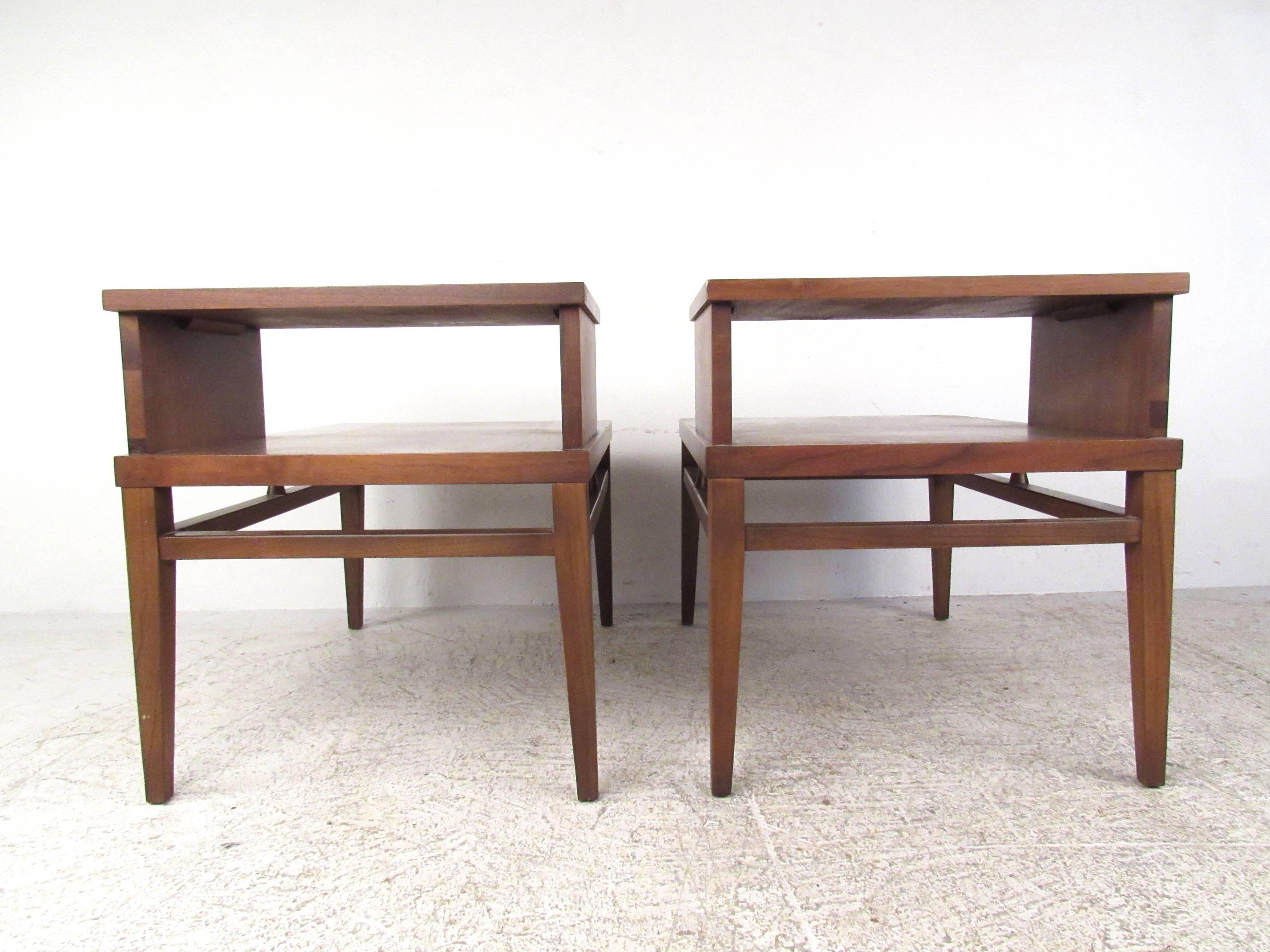 Mid-Century Modern Vintage Modern Two-Tier End Tables by Lane