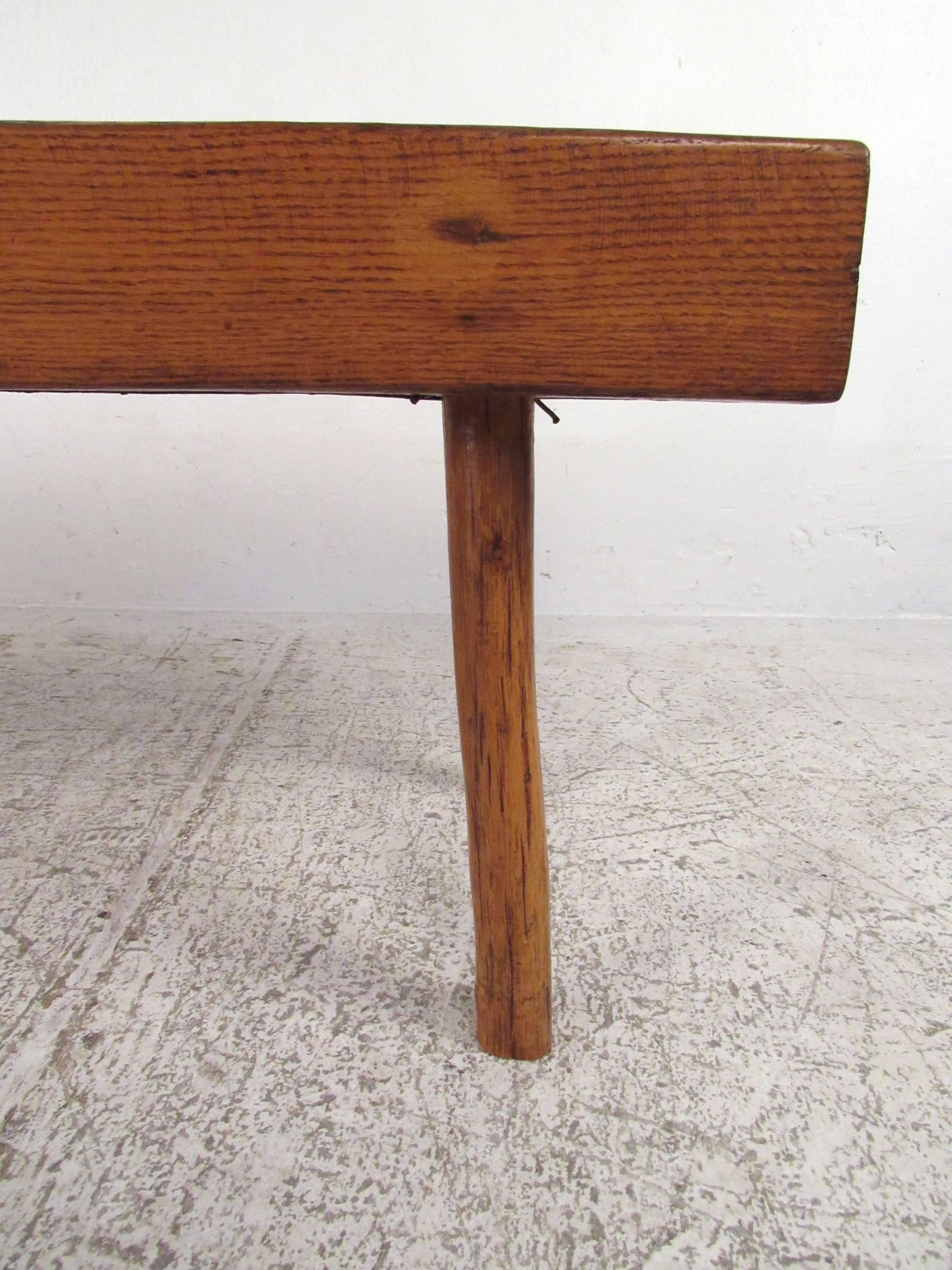 Mid-20th Century Vintage Rustic Studio Made Solid Oak Bench