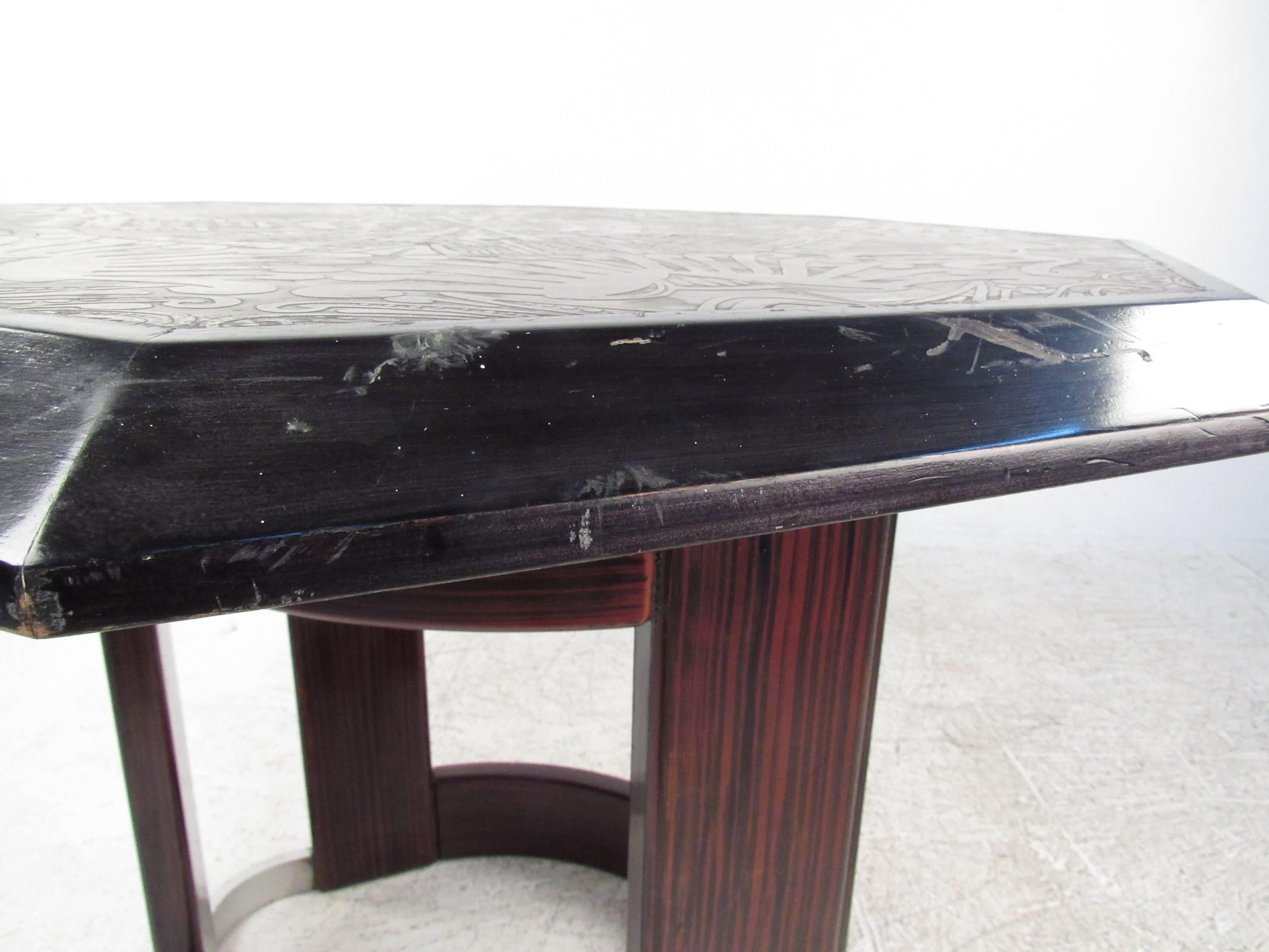 Mid-Century Italian Pedestal Table with Artistic Metal Top 3