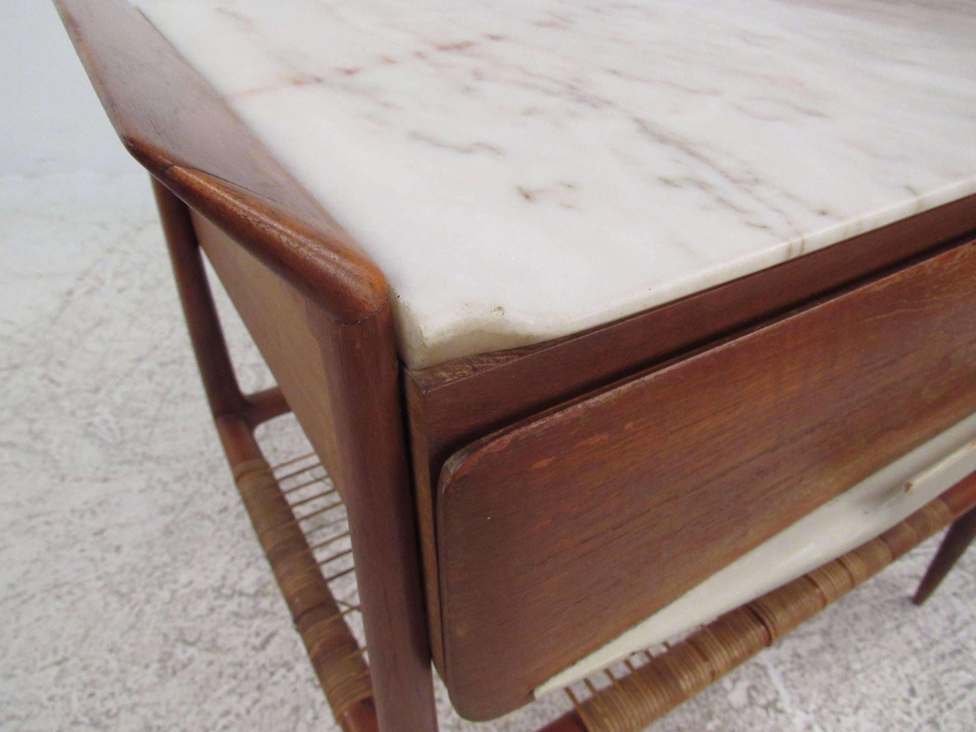 Pair of Mid-Century Modern Italian Nightstands with Marble Tops 2