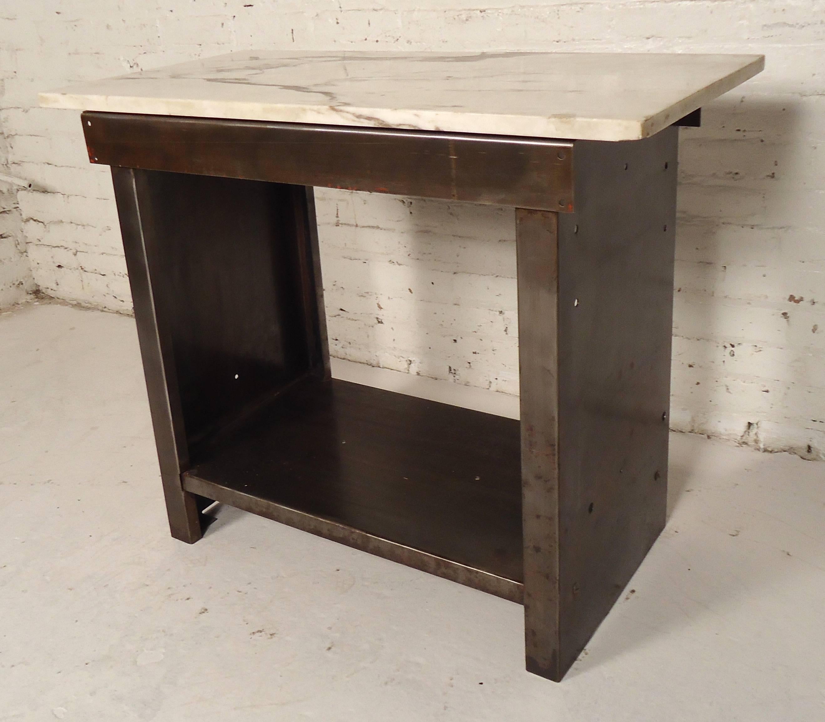 Mid-20th Century Industrial Marble-Top Table
