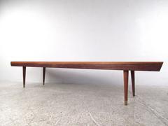 Long Mid-Century Modern Walnut Slat Bench