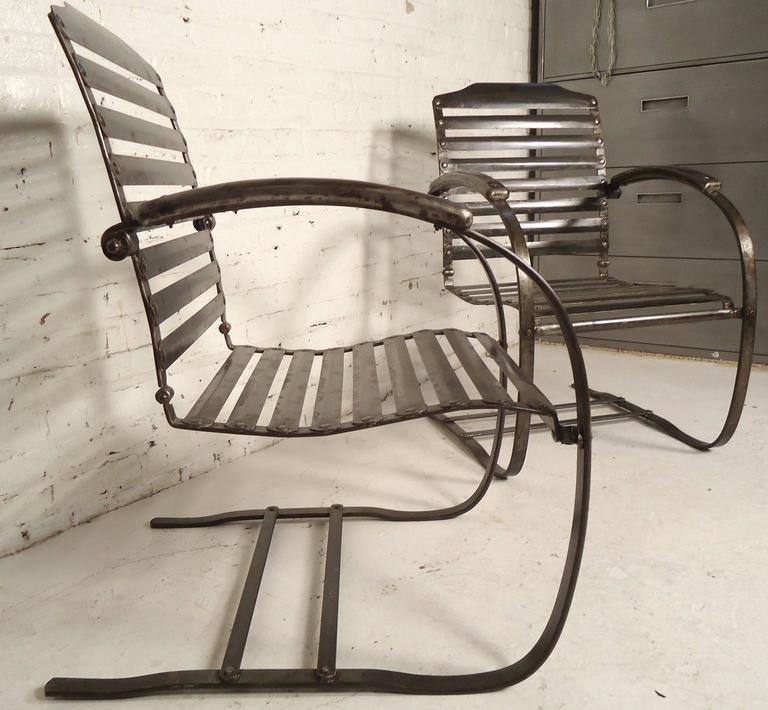 Pair Of Vintage Metal Spring Chairs For, Vintage Spring Steel Outdoor Chairs
