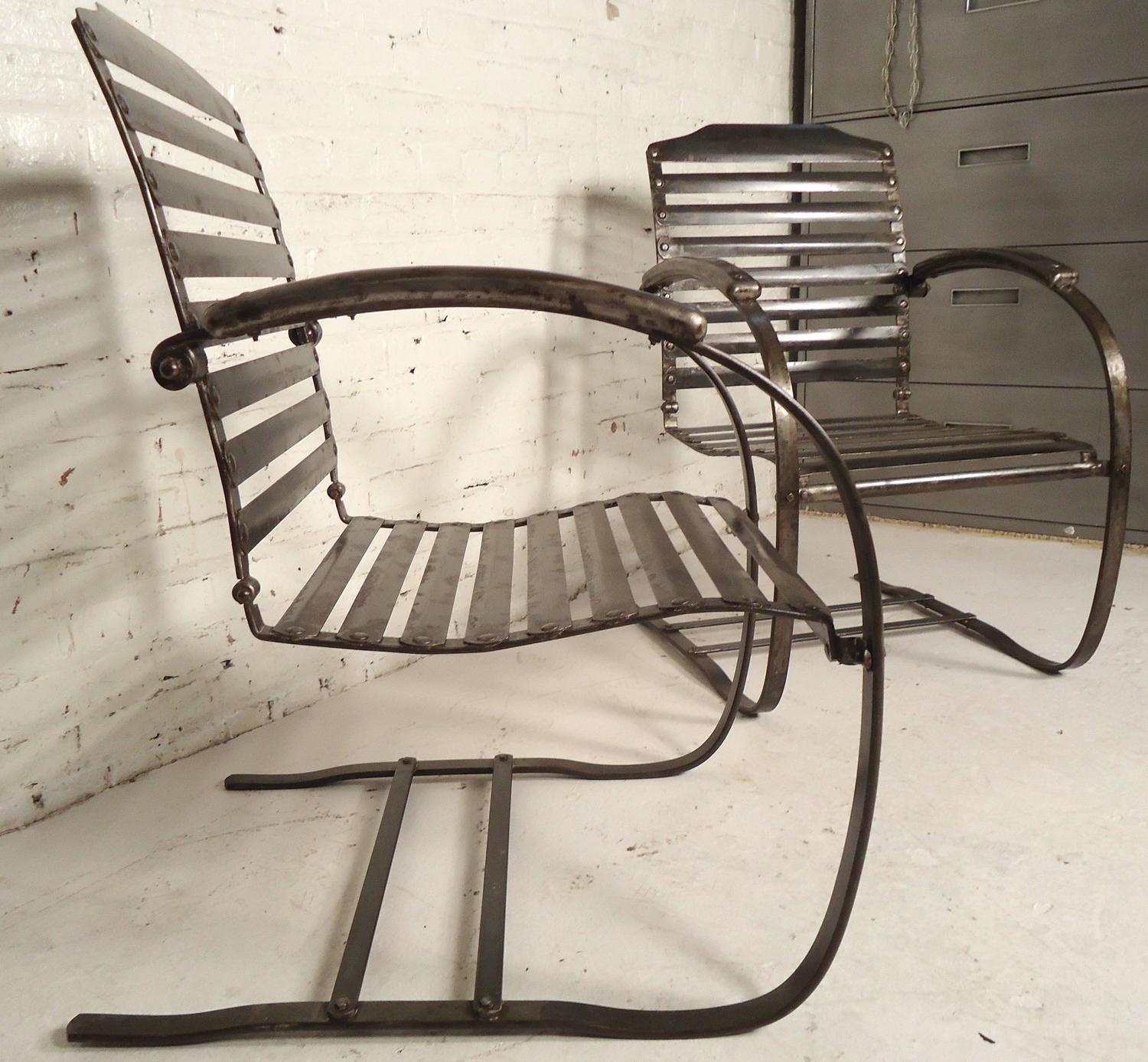 Pair of Vintage Metal Spring Chairs For Sale at 1stdibs