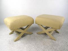 Pair of Vintage "X" Frame Upholstered Ottomans