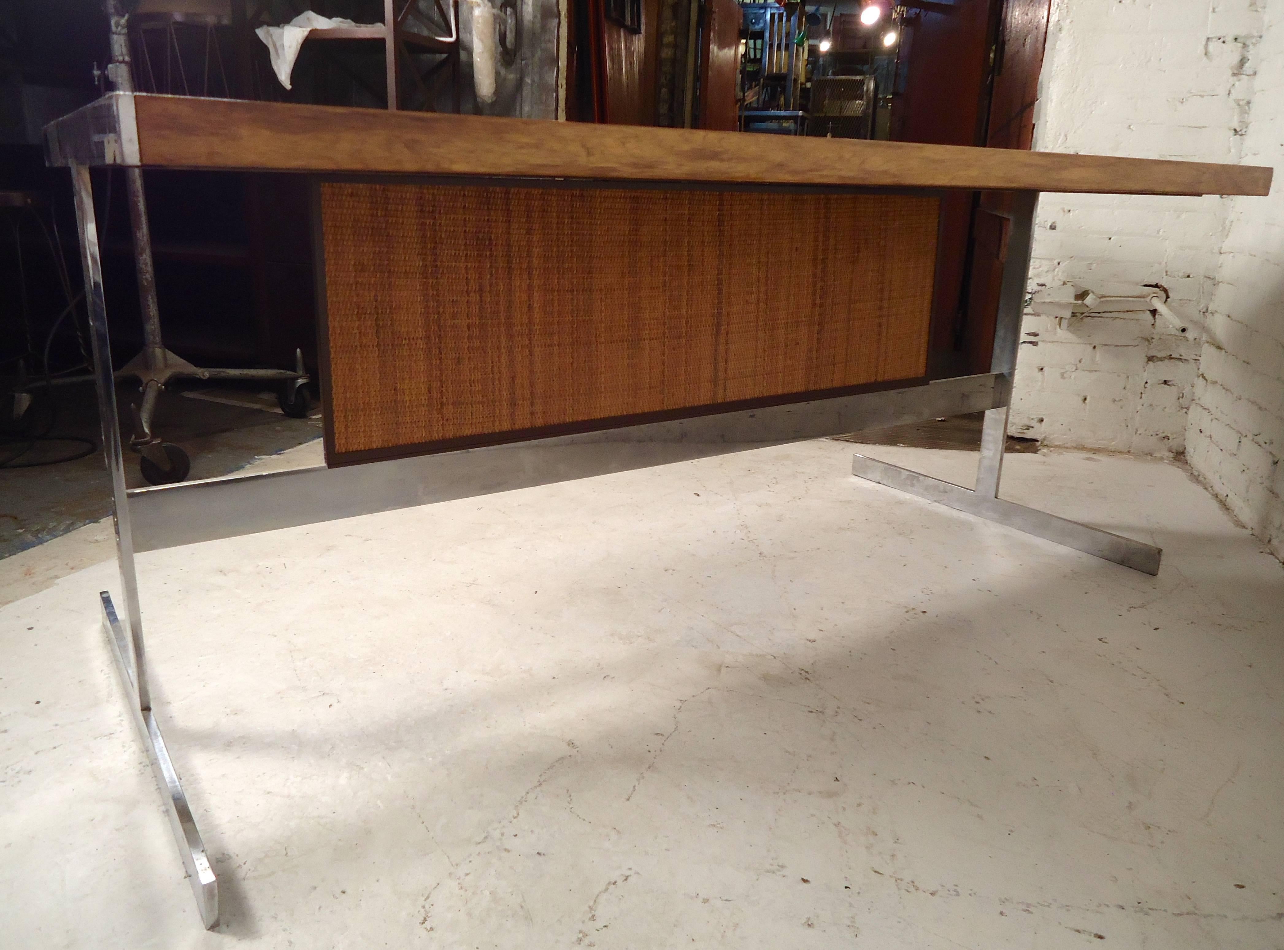 Mid-Century Modern Rosewood and Chrome Desk in the Style of Milo Baughman 1