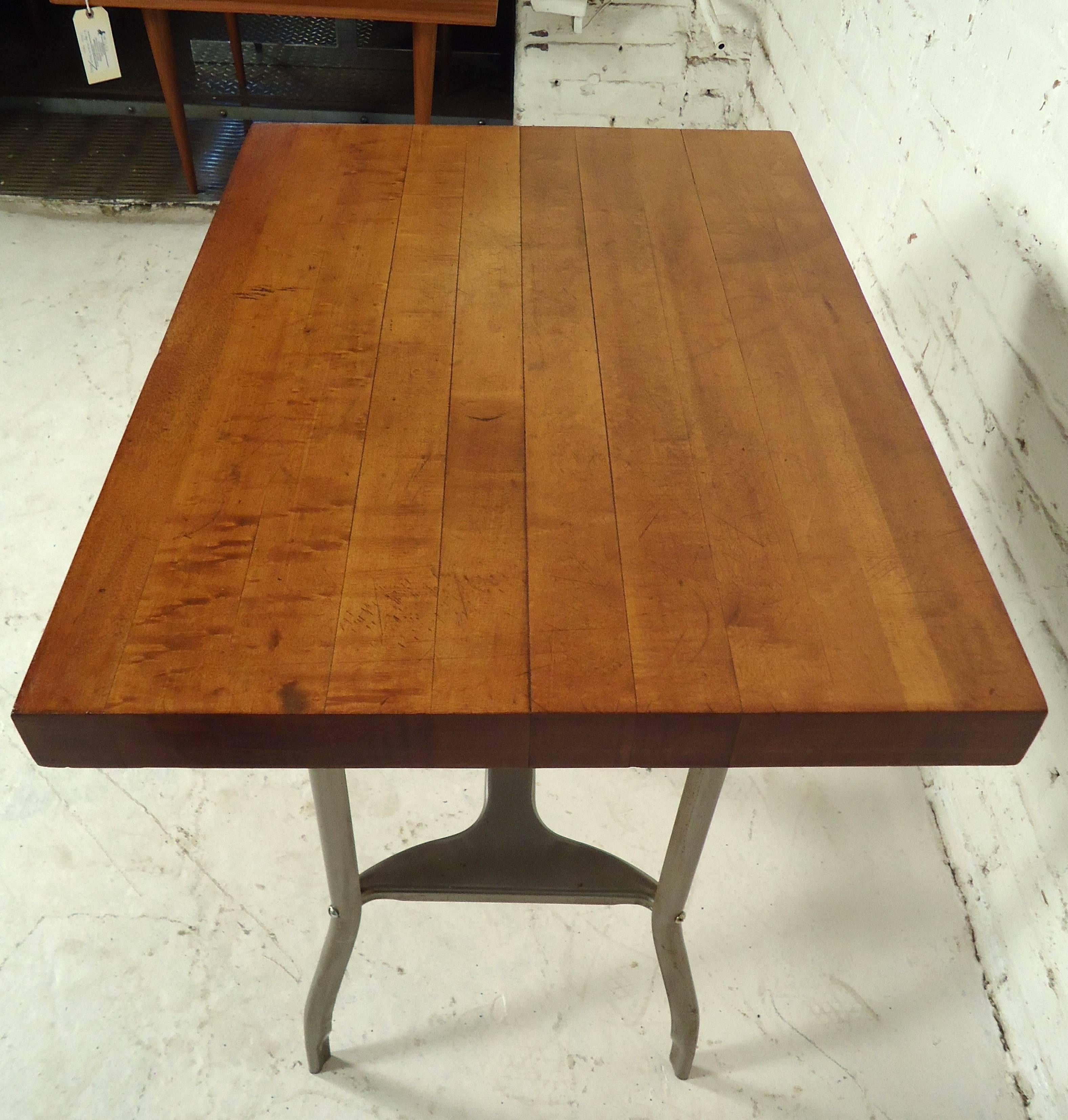 Mid-20th Century Small Industrial Metal Wood Top Table