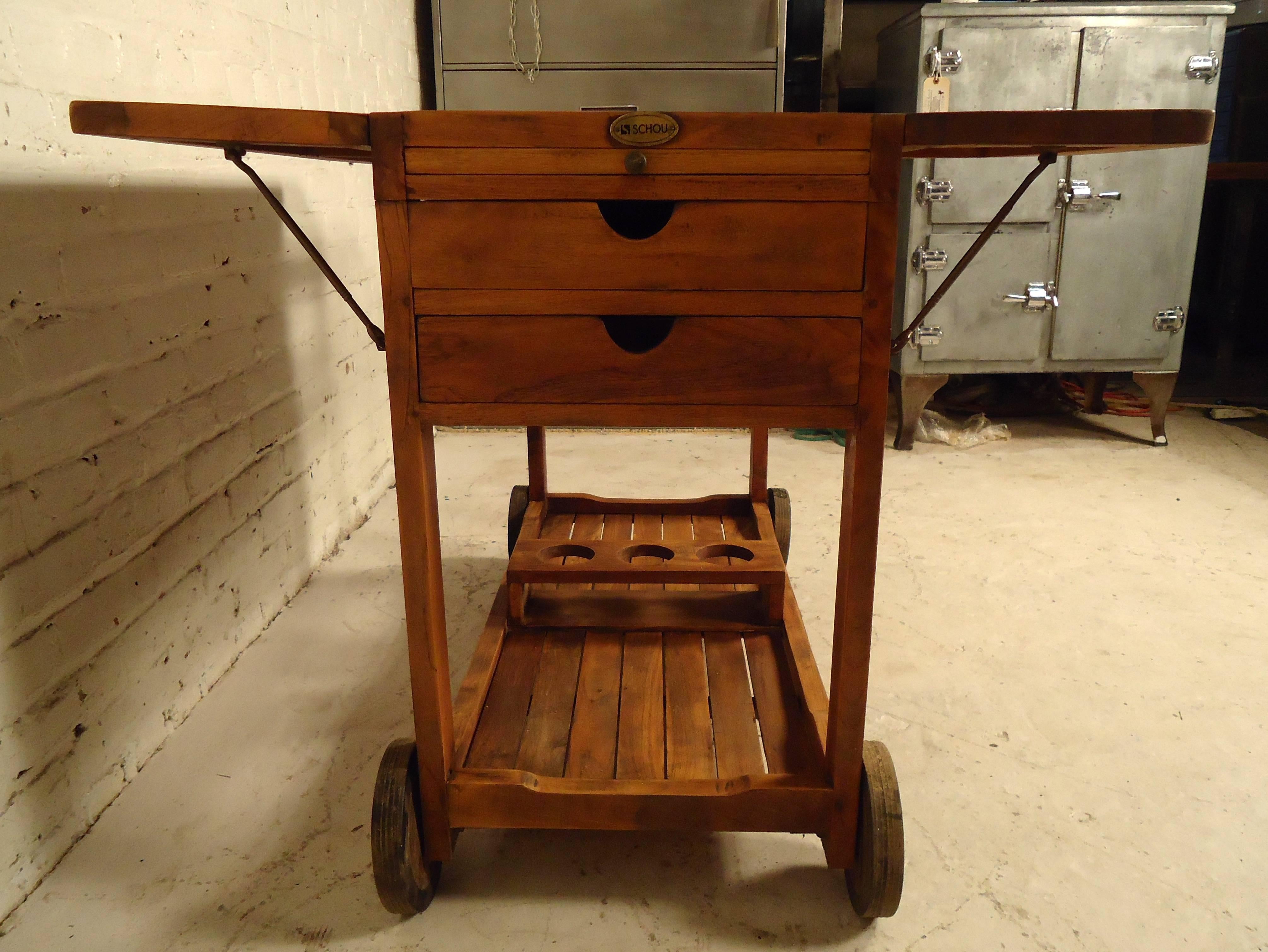 Mid-Century Modern Drop-Leaf Rolling Cart 2