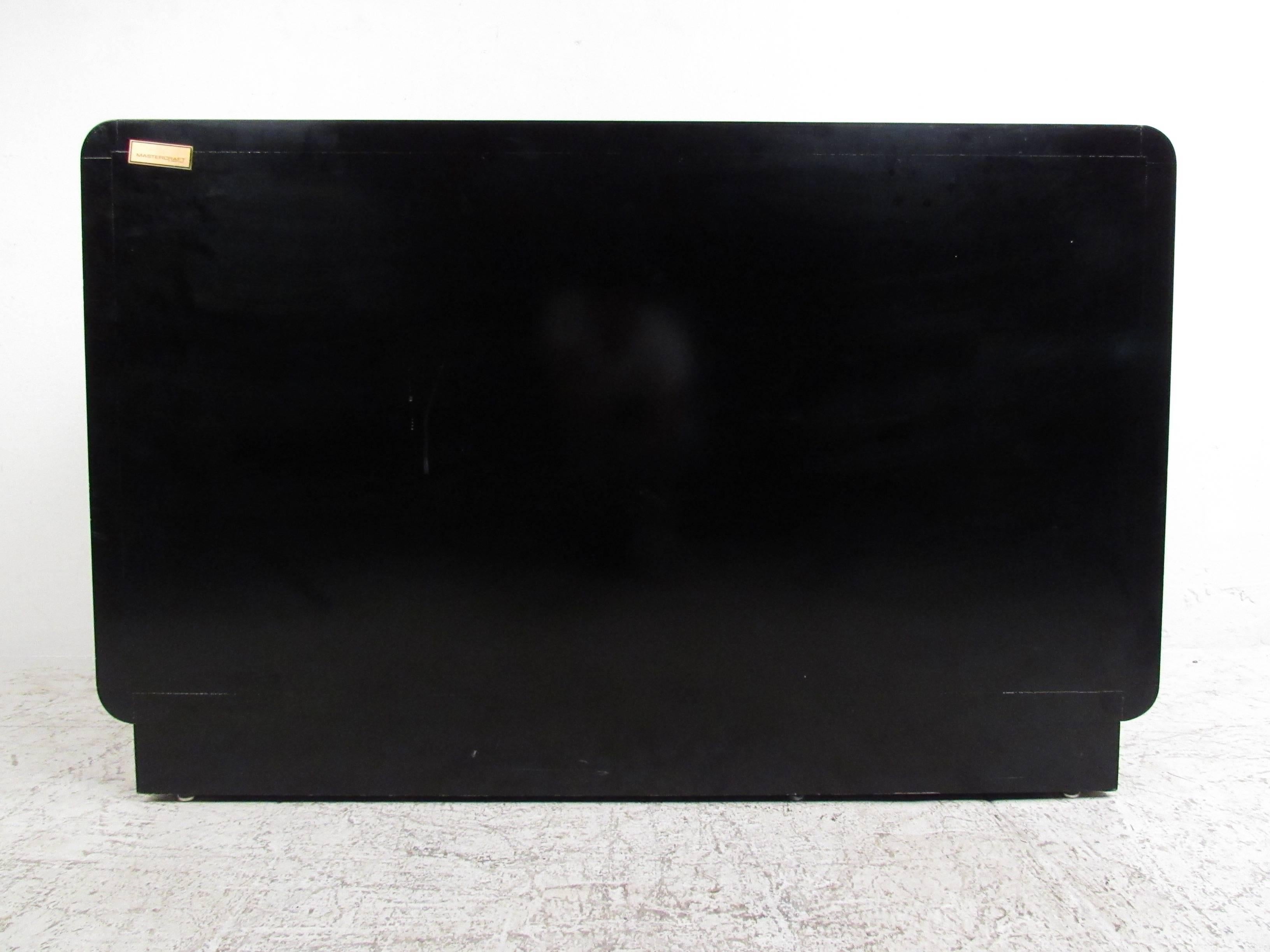 Vintage Modern Asian Inspired Black Lacquer Cabinet by Mastercraft 3
