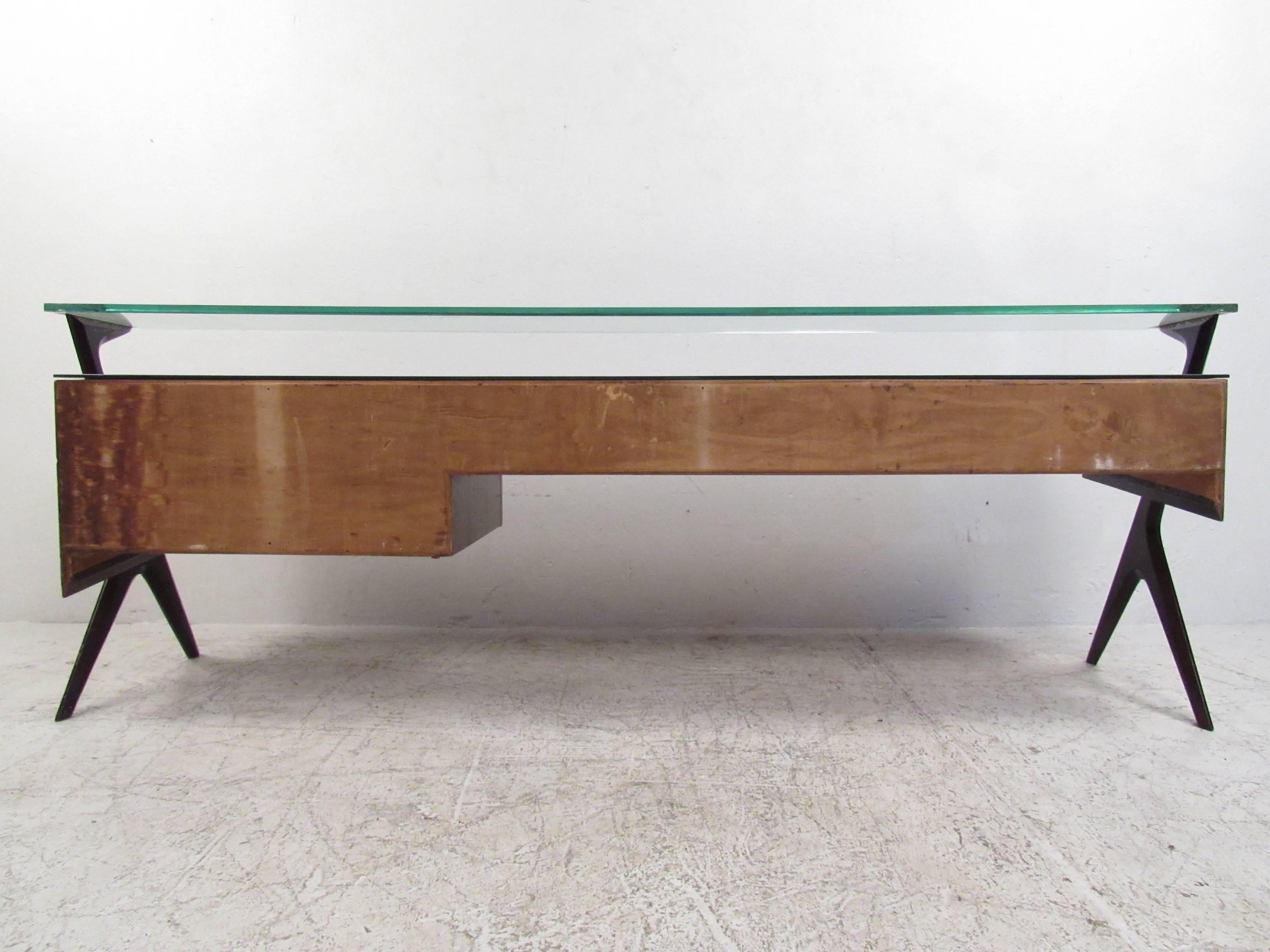 Mid-20th Century Italian Modern Glass Top Sideboard in the Style of Paolo Buffa For Sale
