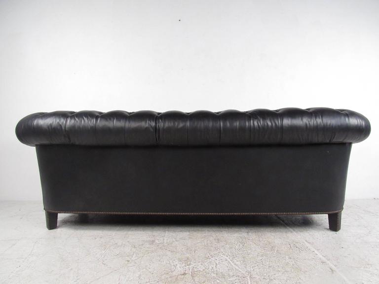 Vintage Black Vinyl Chesterfield Sofa by Baker at 1stDibs