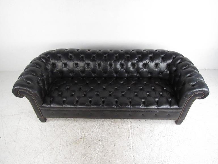 Vintage Black Vinyl Chesterfield Sofa by Baker at 1stDibs