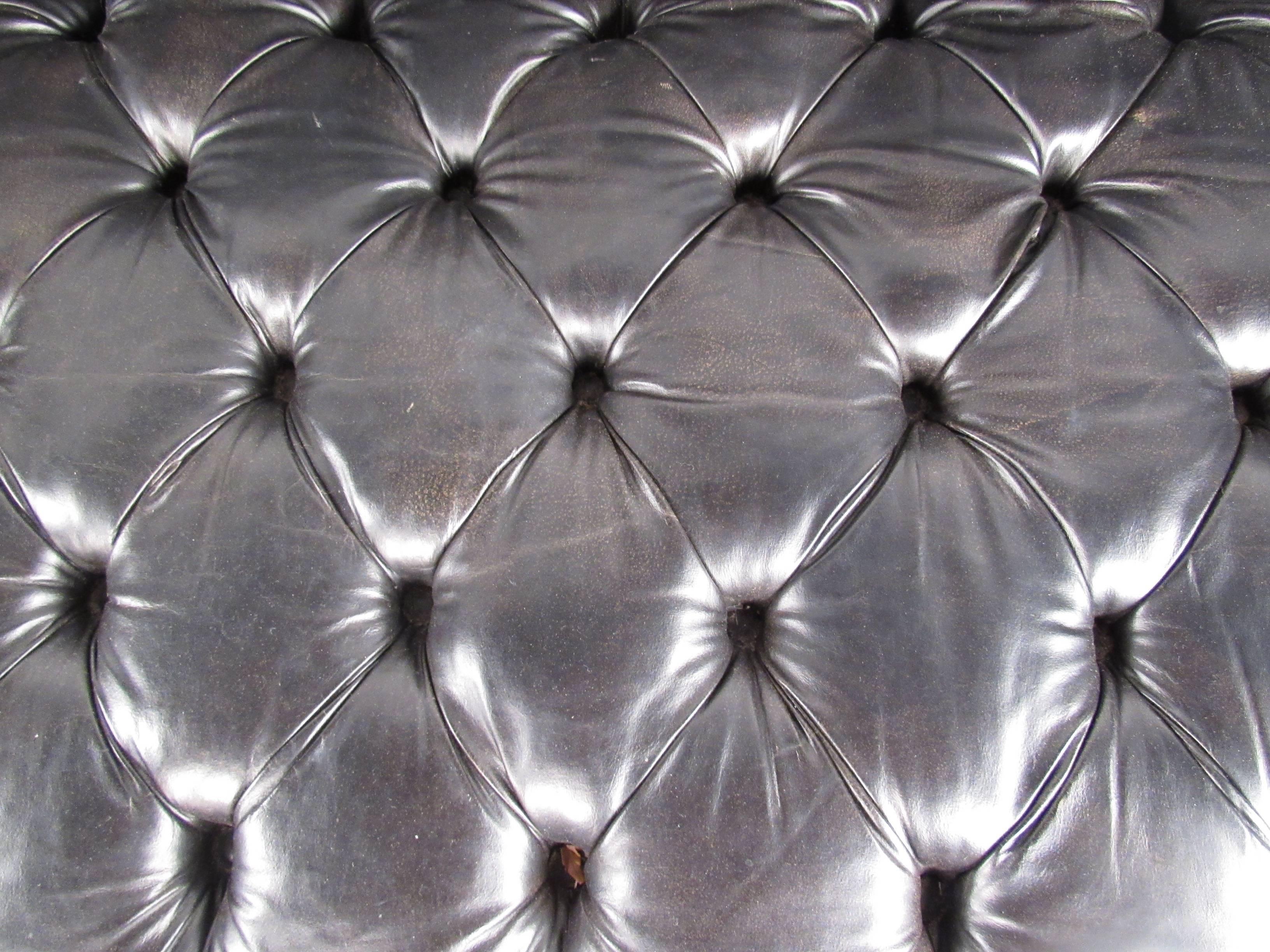 Vintage Black Vinyl Chesterfield Sofa by Baker 1