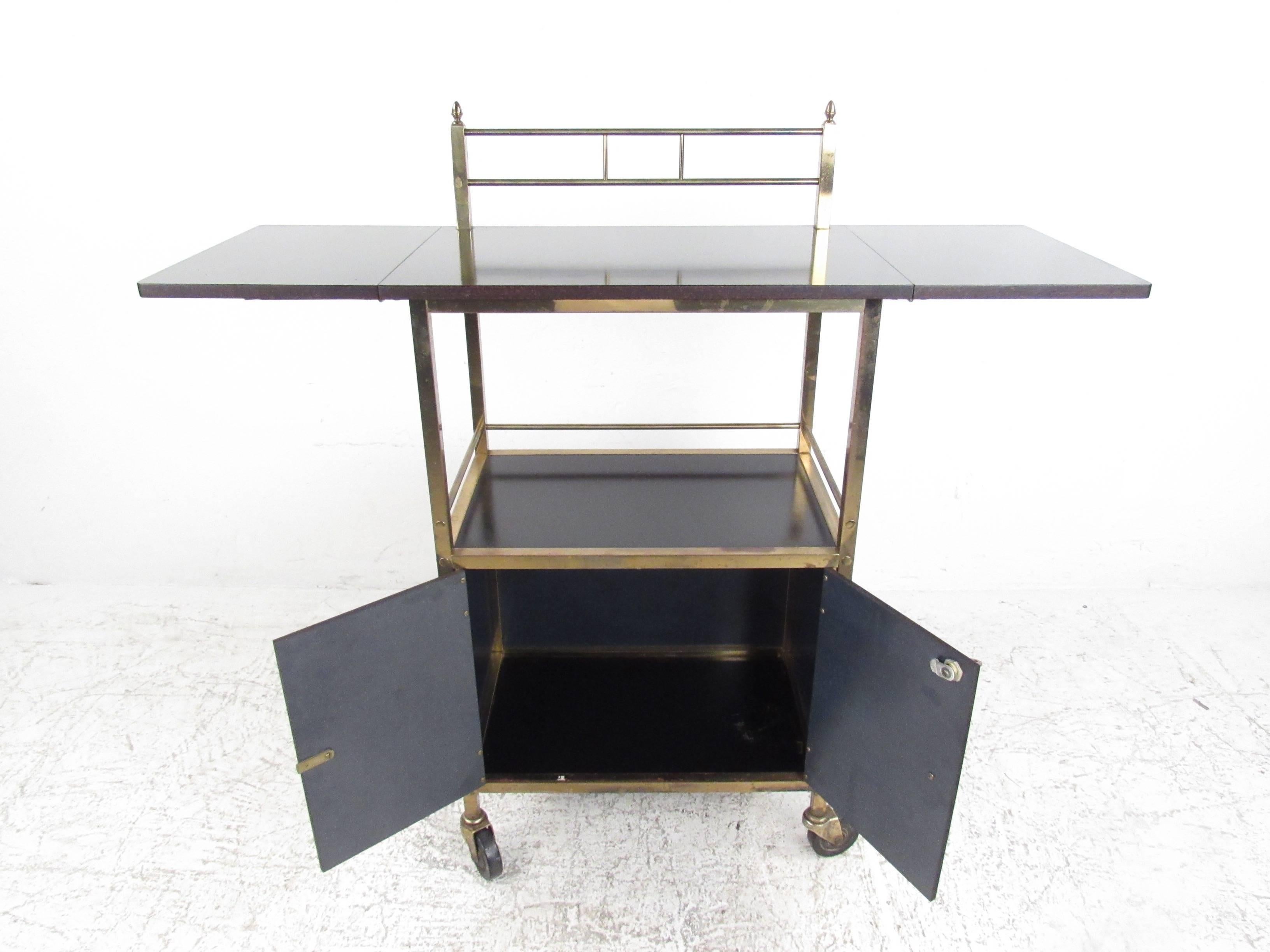 American Black Lacquer Mid-Century Service Cart by Maxwell Phillips