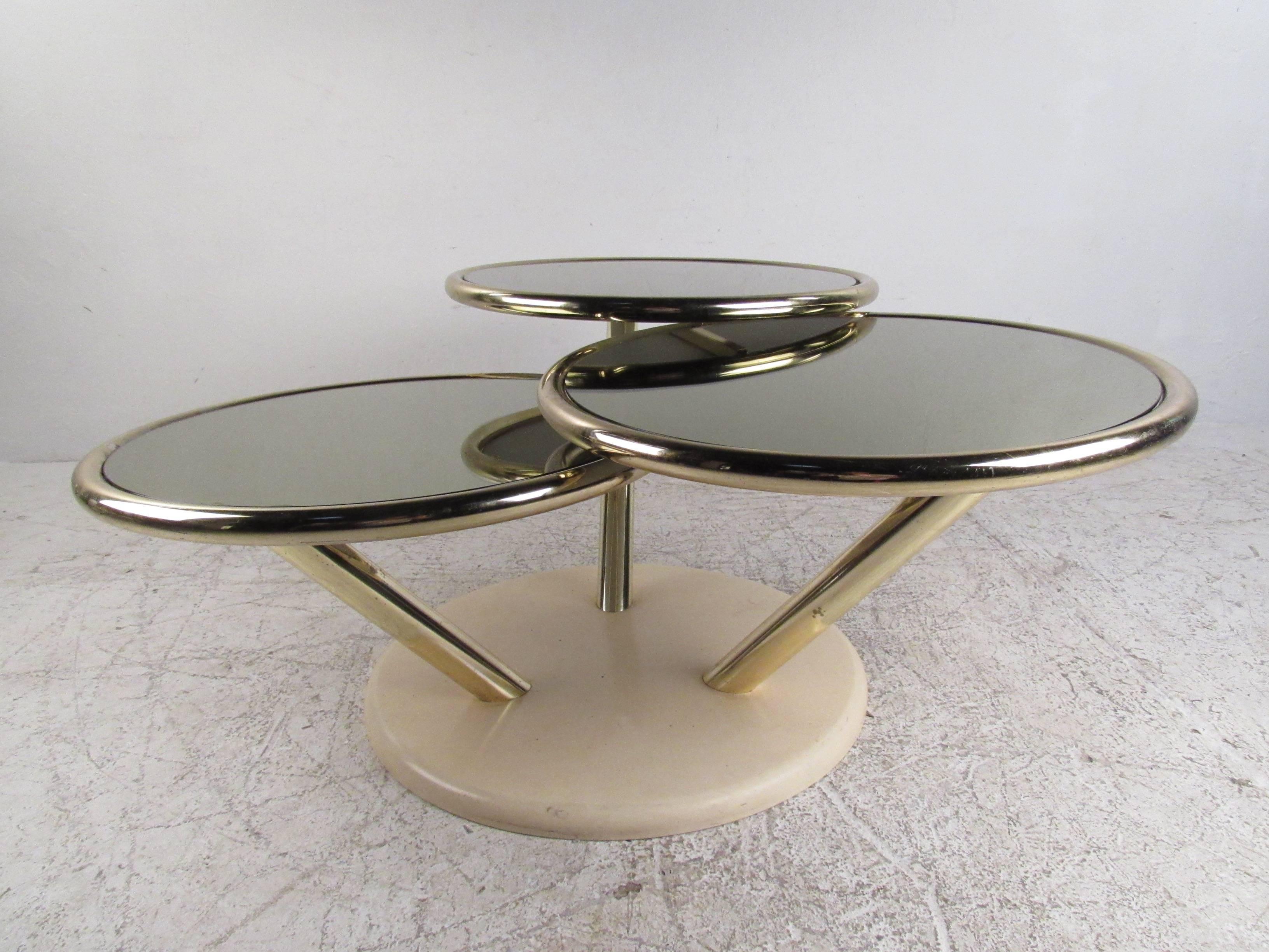 Mid-20th Century Unique Mid-Century Brass and Glass Swivel Top Coffee Table