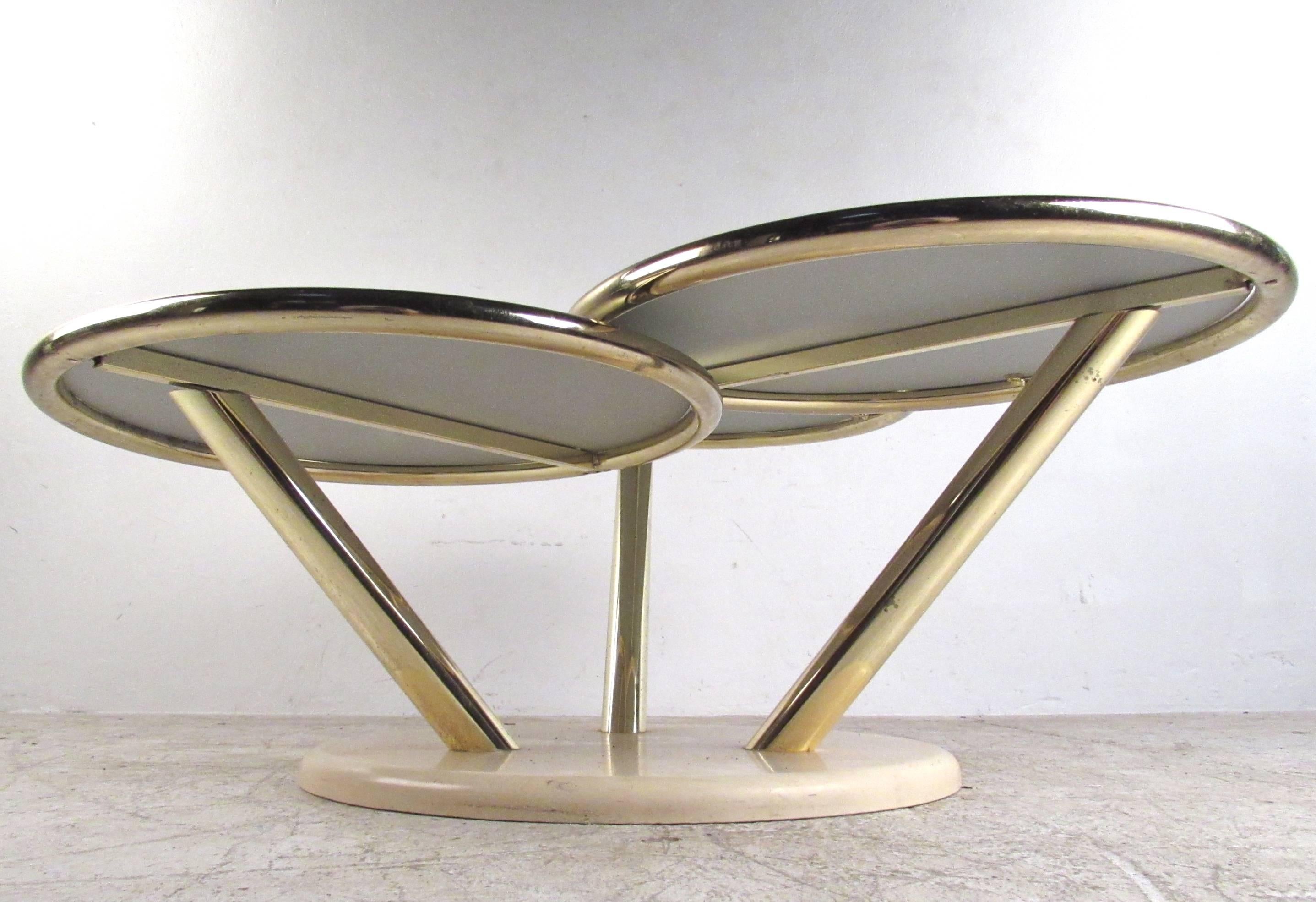 American Unique Mid-Century Brass and Glass Swivel Top Coffee Table