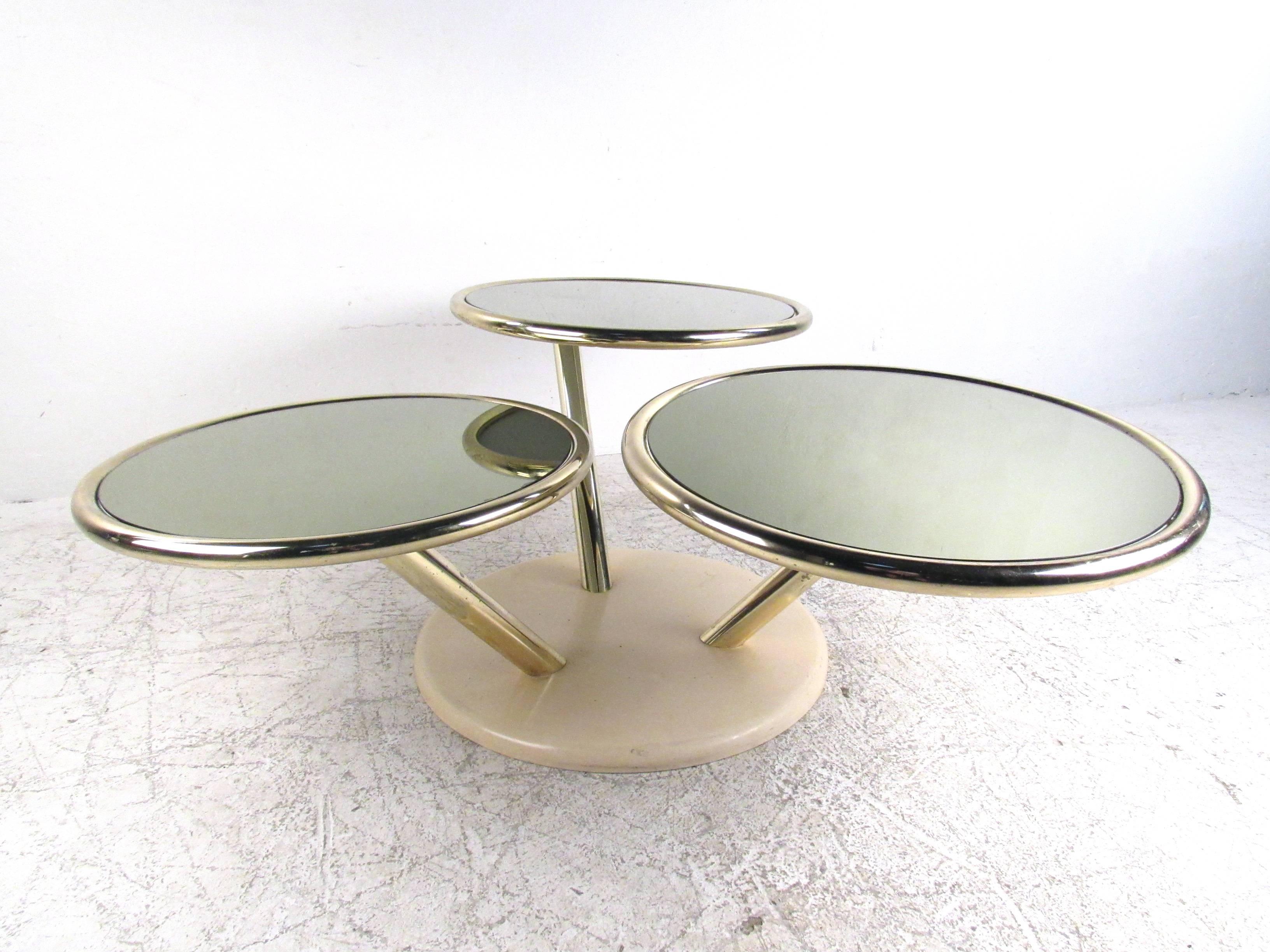 Unique Mid-Century Brass and Glass Swivel Top Coffee Table In Good Condition In Brooklyn, NY