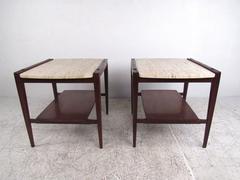 Pair of Mid-Century Modern Marble-Top End Tables