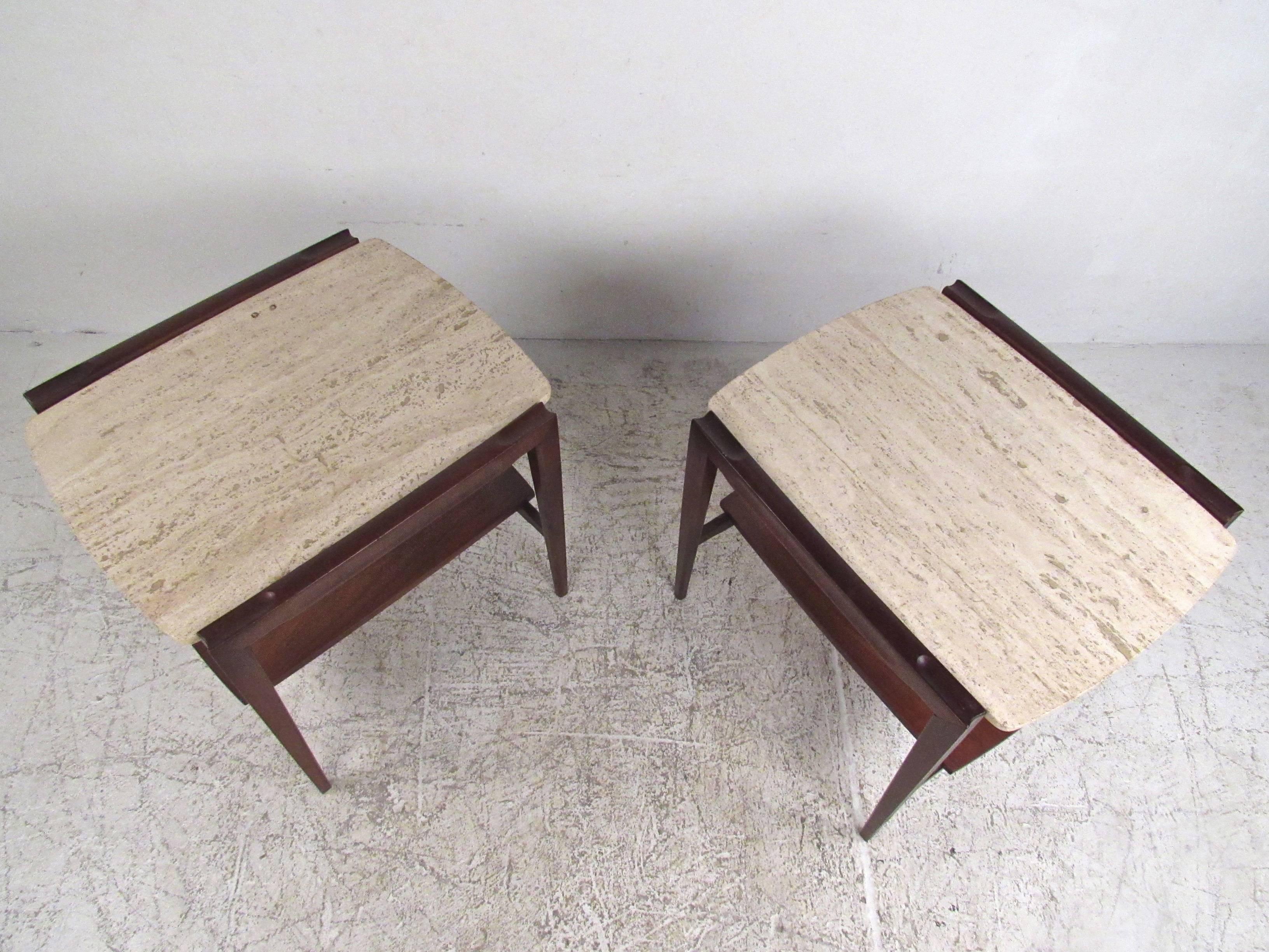 Pair of Mid-Century Modern Marble-Top End Tables In Good Condition In Brooklyn, NY
