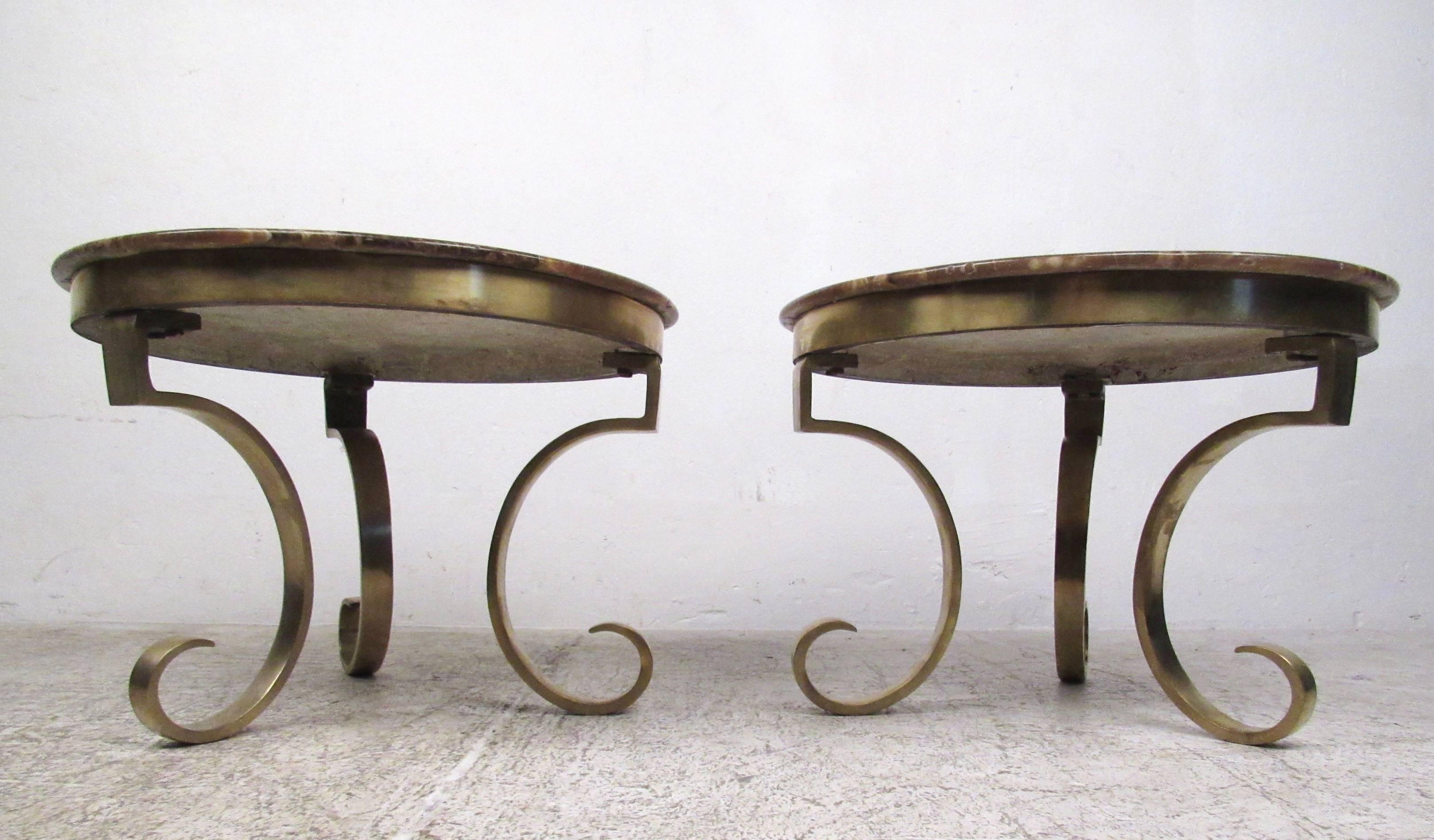 Mid-Century Modern Muller of Mexico Endtables in Onyx and Brass