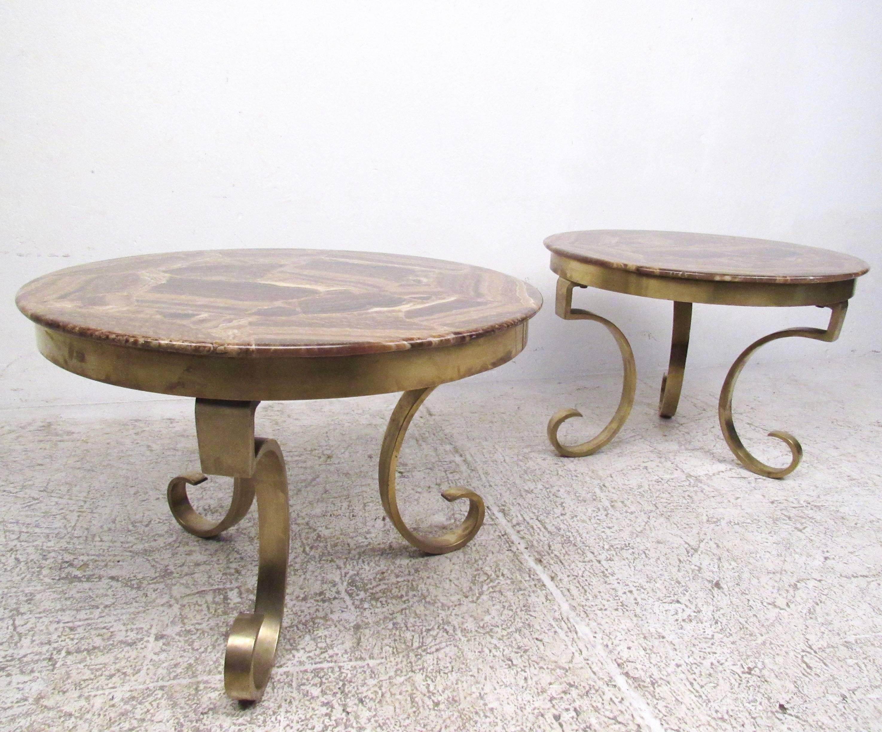Mexican Muller of Mexico Endtables in Onyx and Brass