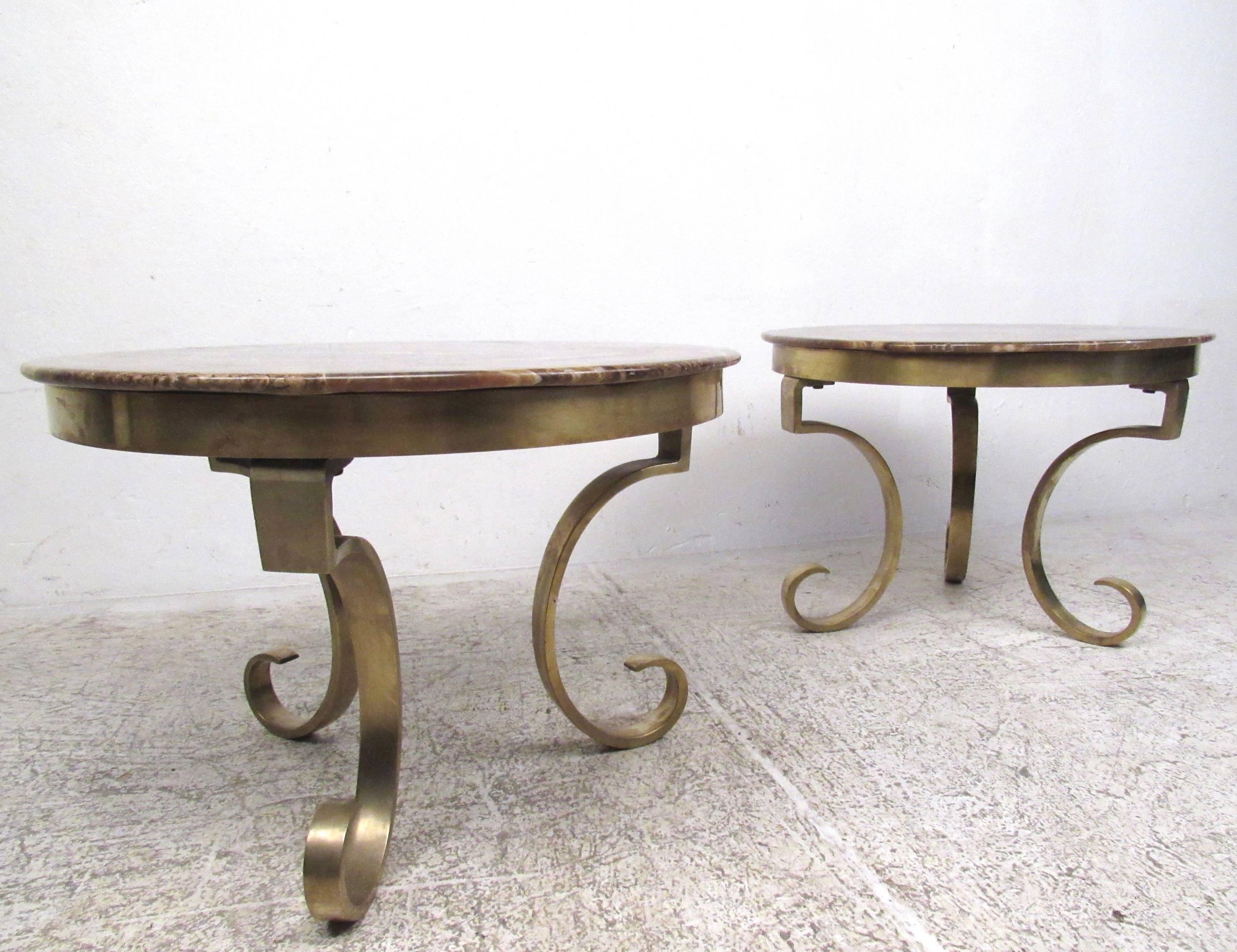 Late 20th Century Muller of Mexico Endtables in Onyx and Brass