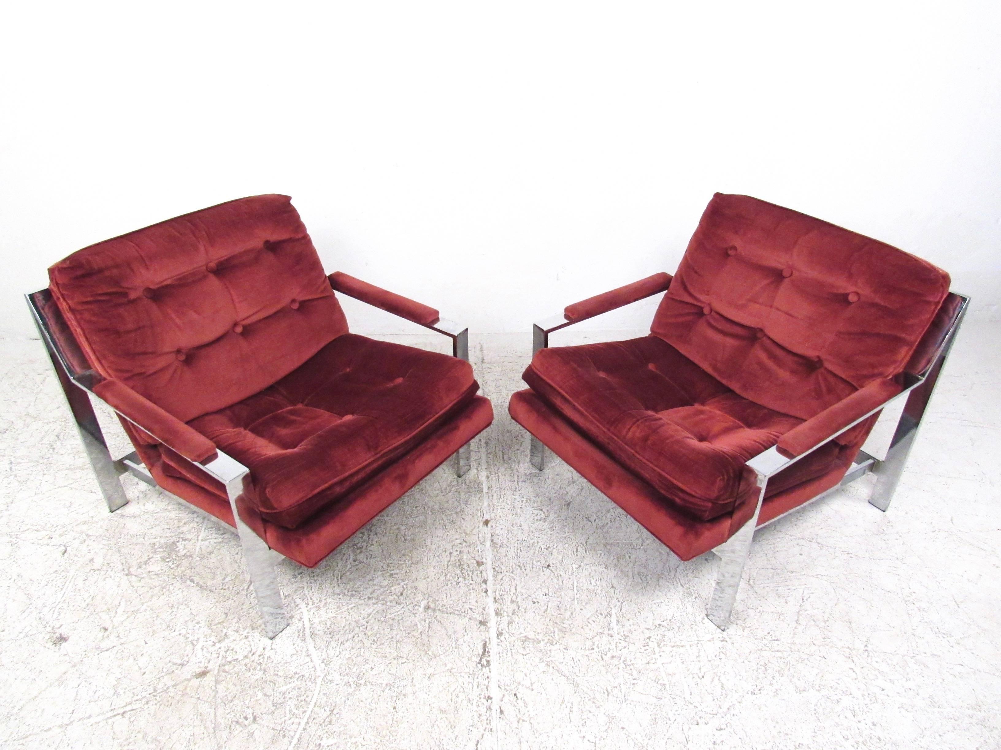 Mid-Century Modern Paire de fauteuils de salon chromés de style Cy Mann en vente