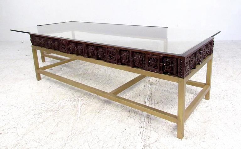 American Vintage Brass and Wood Coffee Table For Sale