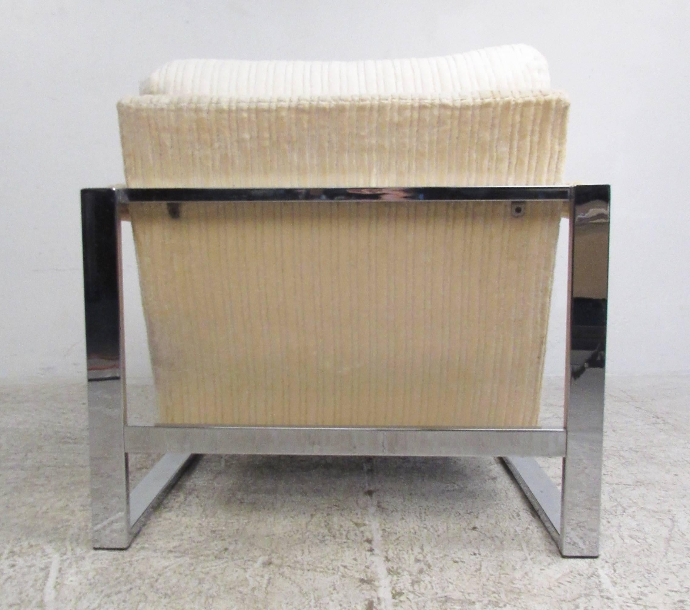Upholstery Mid-Century Modern Milo Baughman Style Chrome Lounge Chair