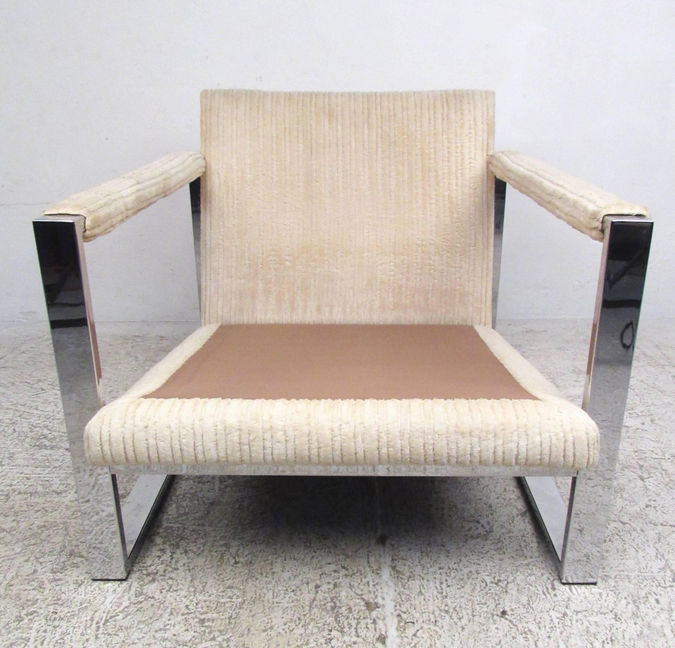 Mid-20th Century Mid-Century Modern Milo Baughman Style Chrome Lounge Chair