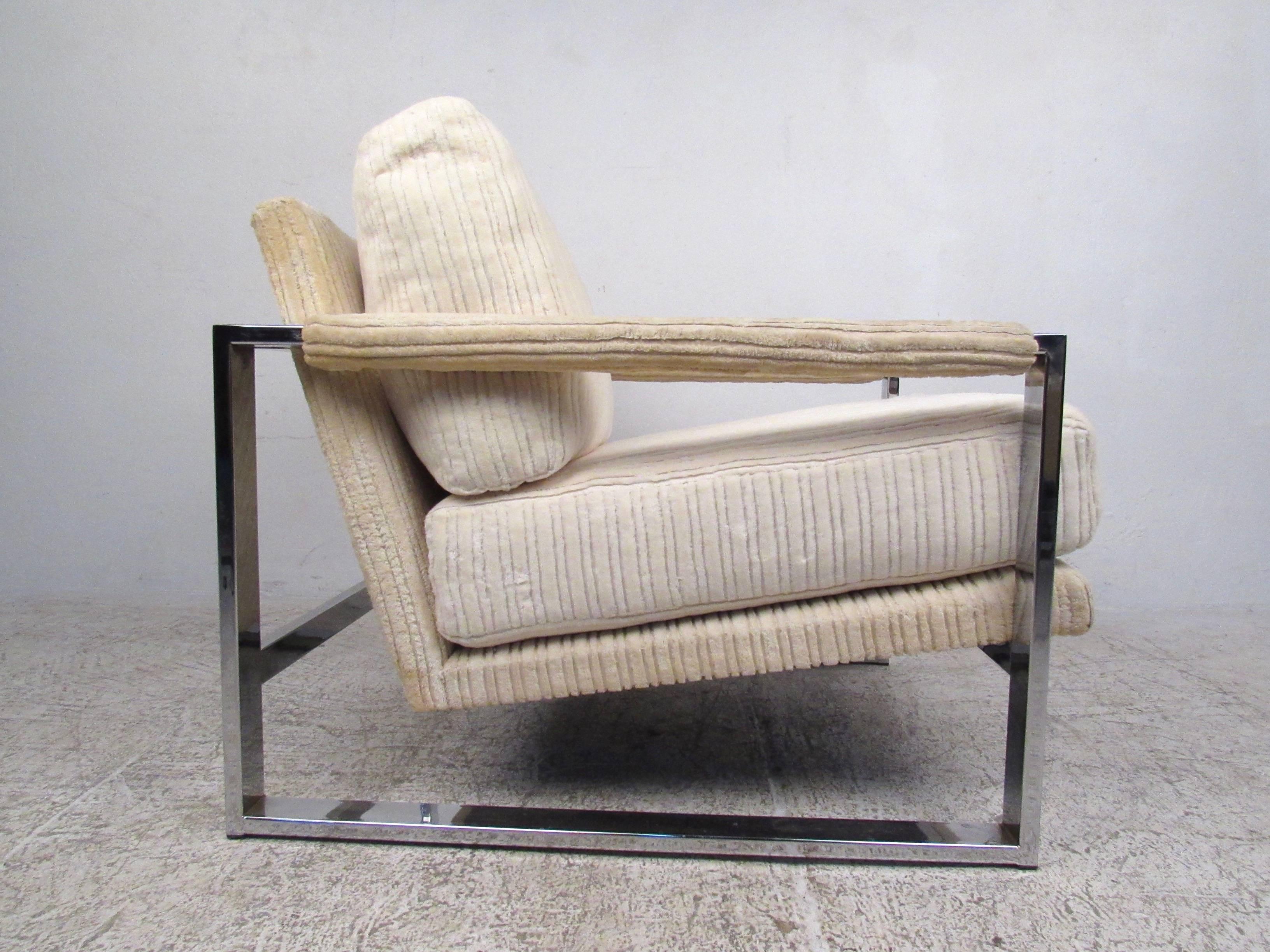 American Mid-Century Modern Milo Baughman Style Chrome Lounge Chair