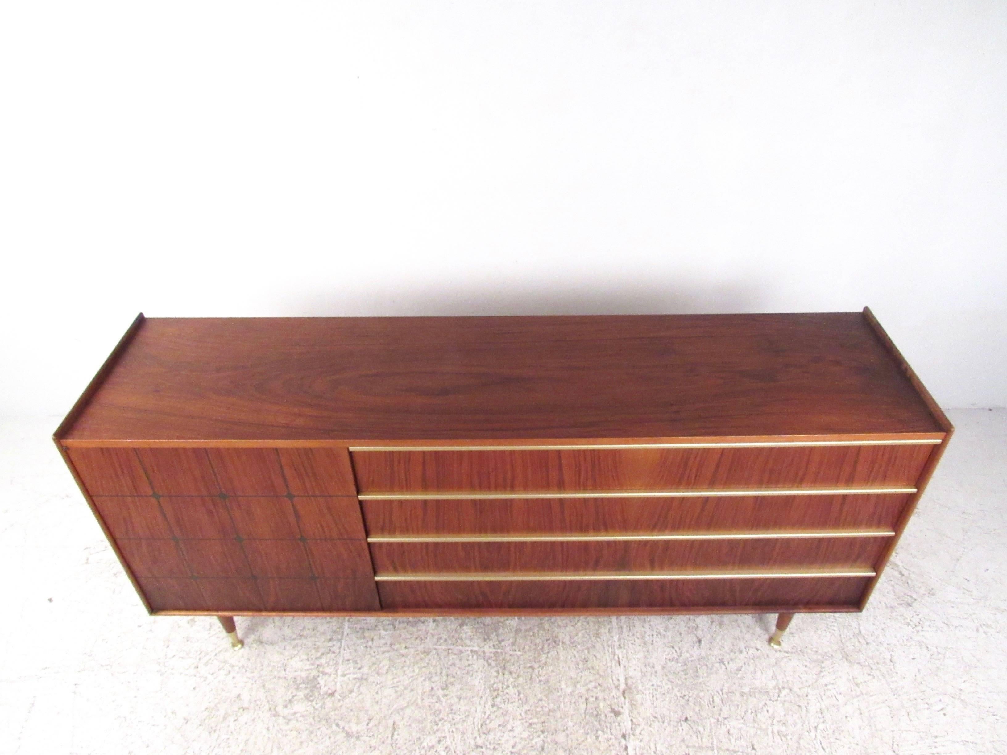 American Edmond Spence Mid-Century Sideboard with Inlays and Raised Edges For Sale