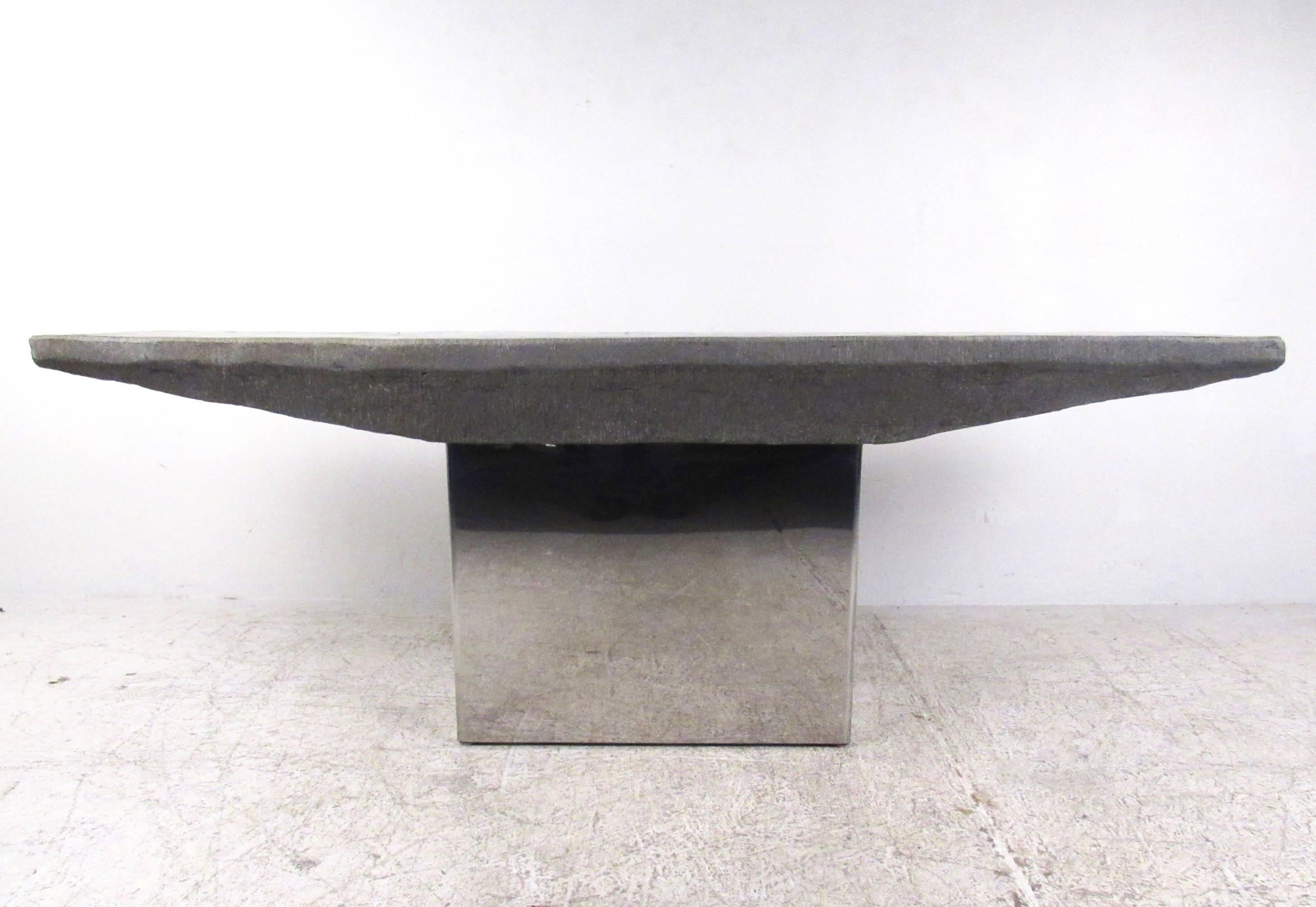 Mid-Century Modern Contemporary Modern Faux Slate and Steel Console Table