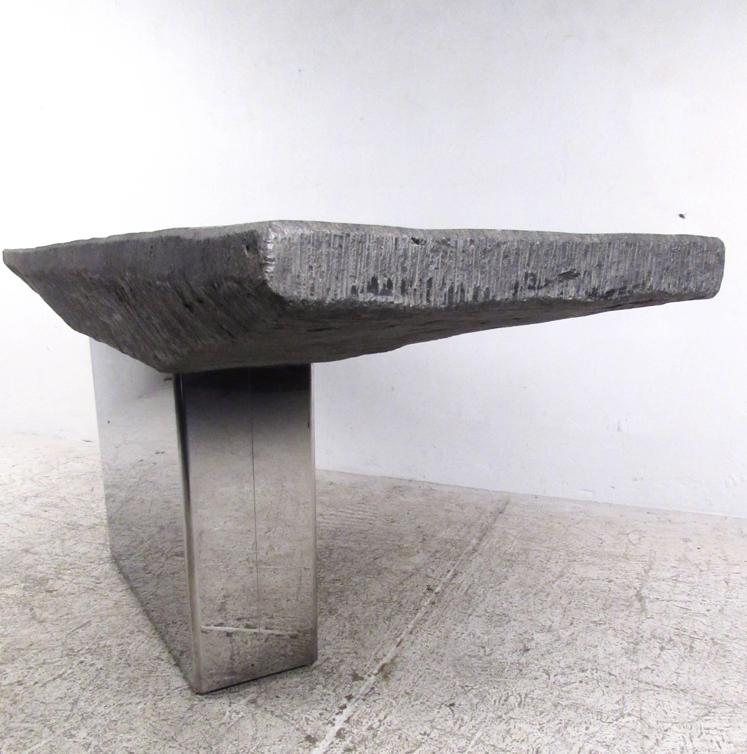 Contemporary Modern Faux Slate and Steel Console Table 1