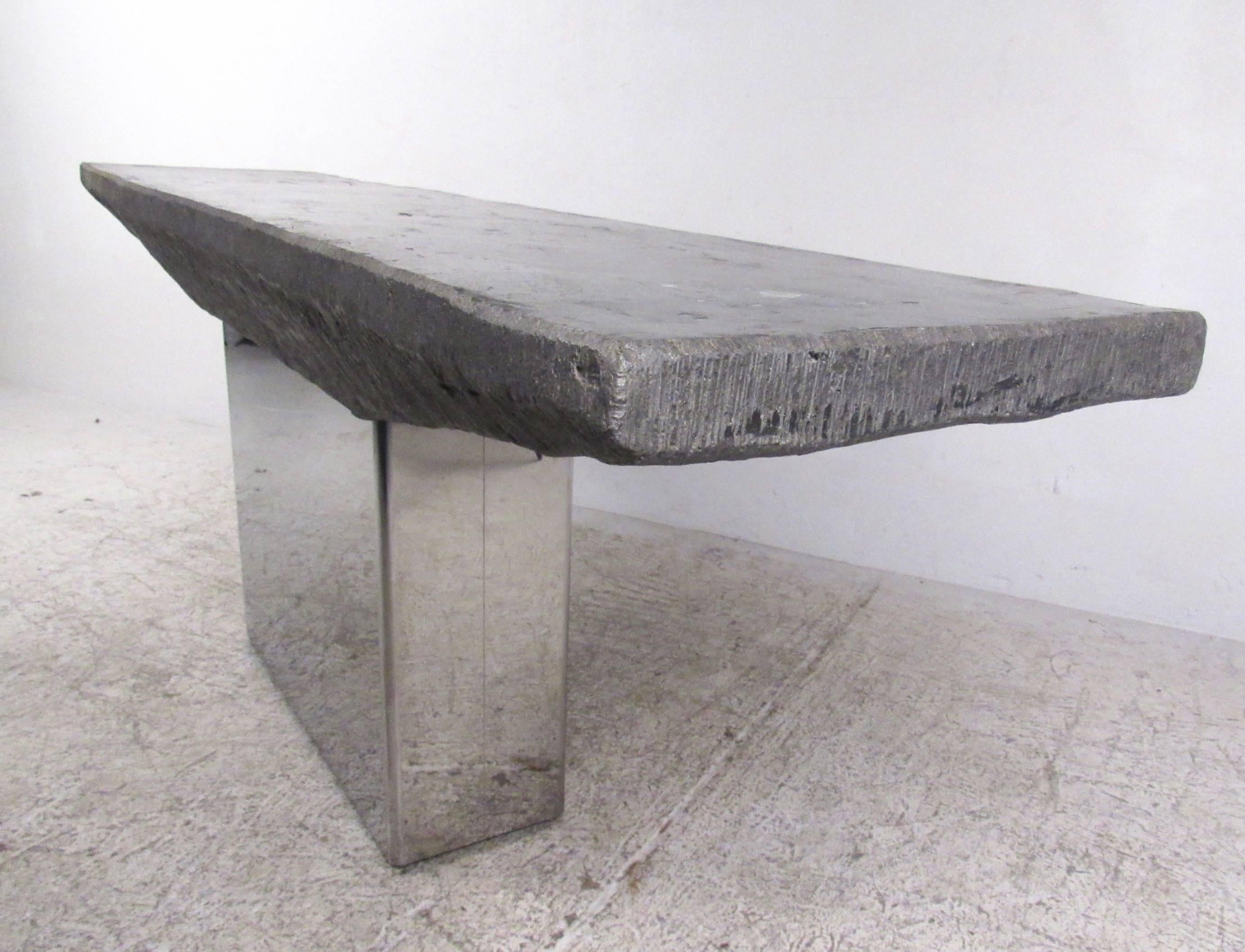 Contemporary Modern Faux Slate and Steel Console Table In Good Condition In Brooklyn, NY