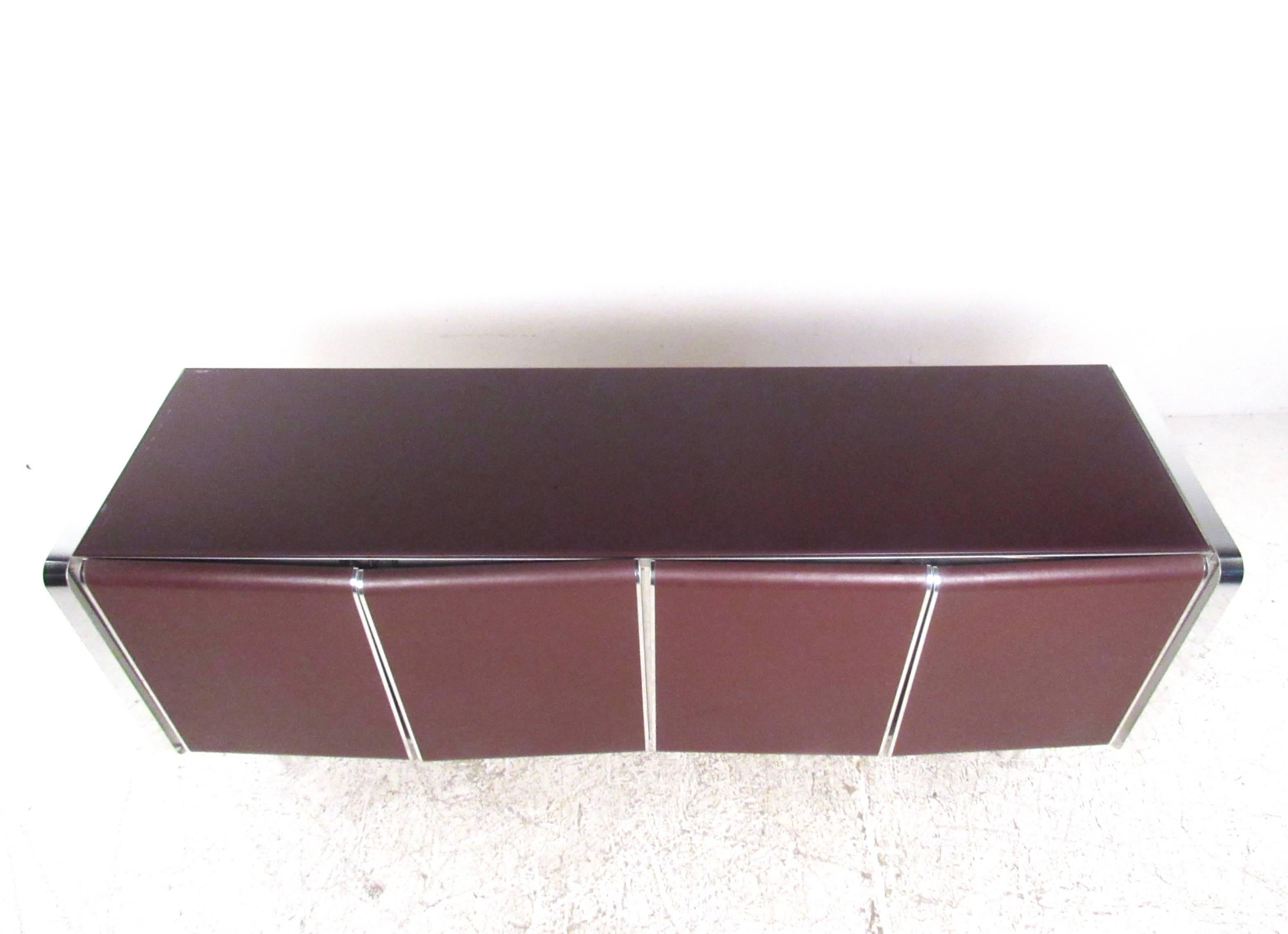 American Vintage Modern Chrome and Leatherette Front Italian Sideboard