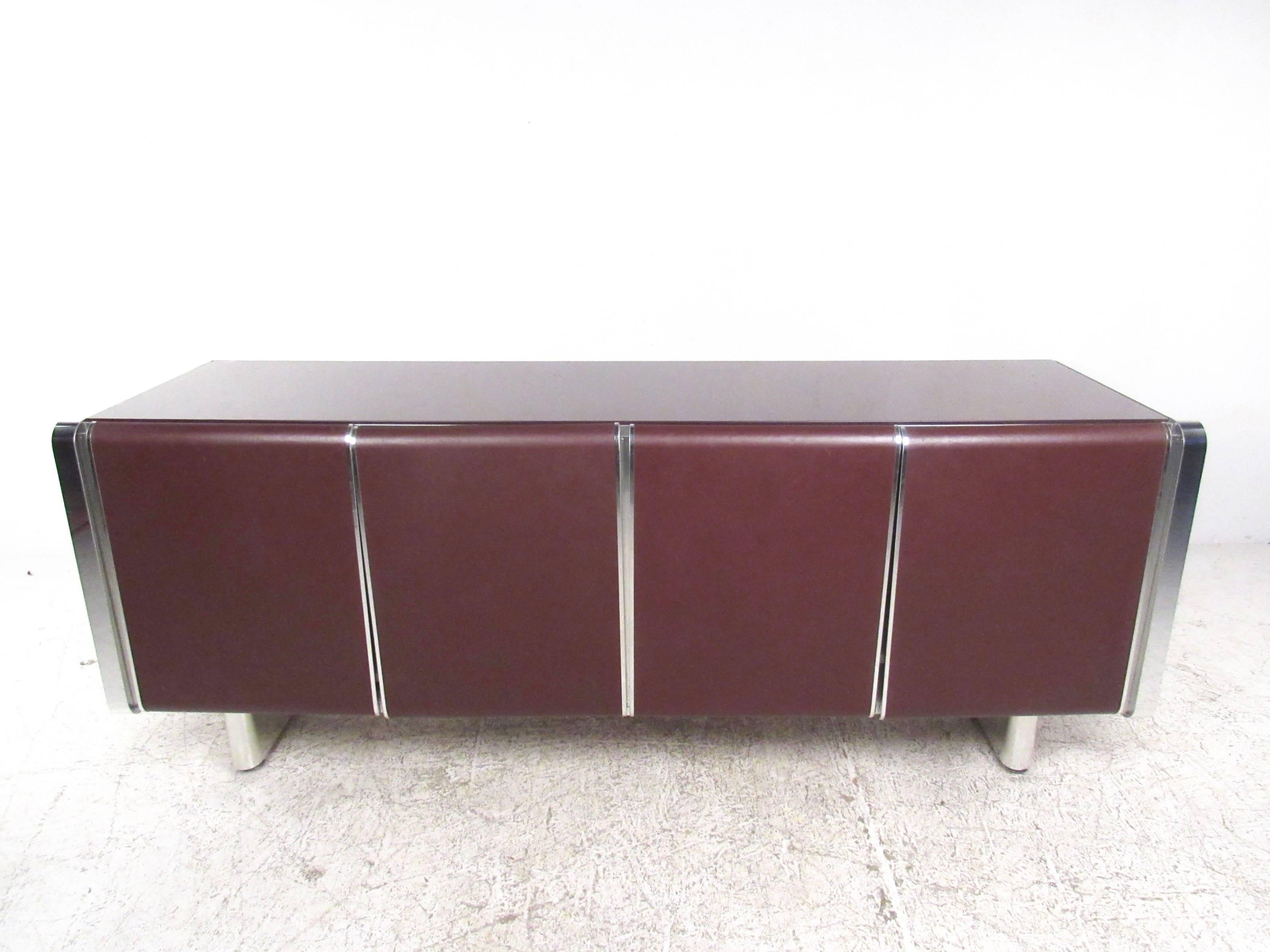 20th Century Vintage Modern Chrome and Leatherette Front Italian Sideboard