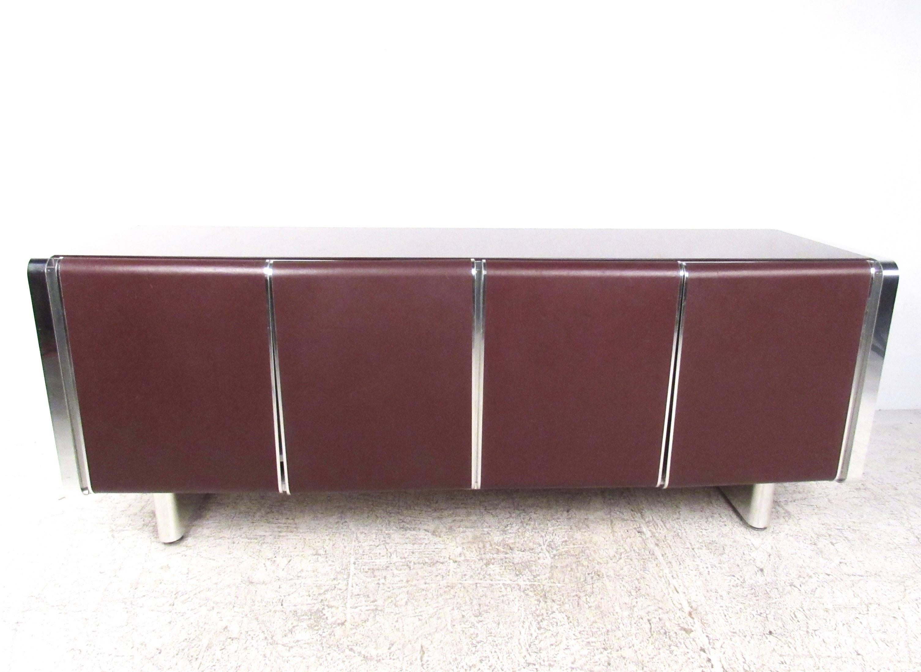 Mid-Century Modern Vintage Modern Chrome and Leatherette Front Italian Sideboard