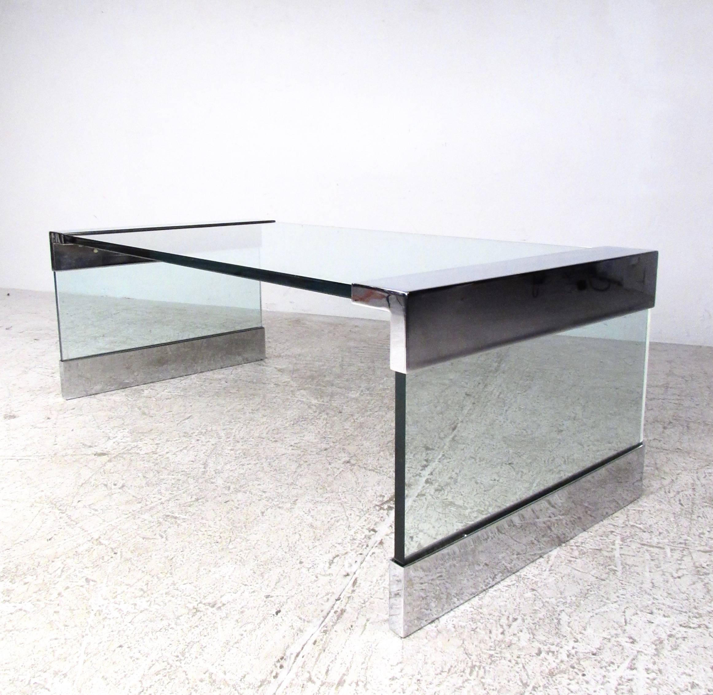 American Vintage Chrome and Glass Coffee Table after Pace For Sale