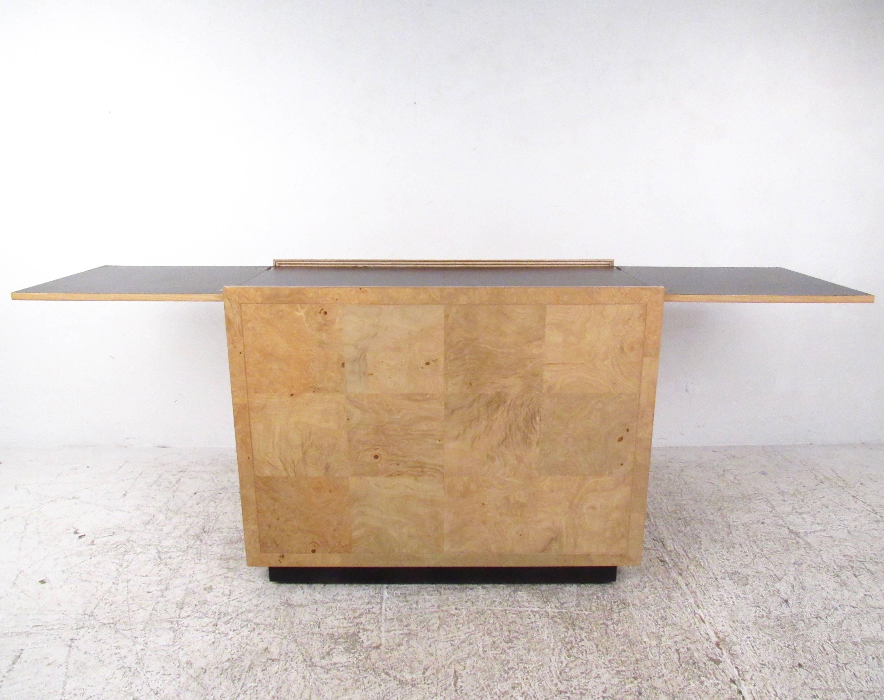 American Mid-Century Modern Burl Wood Bar Cabinet by Henredon