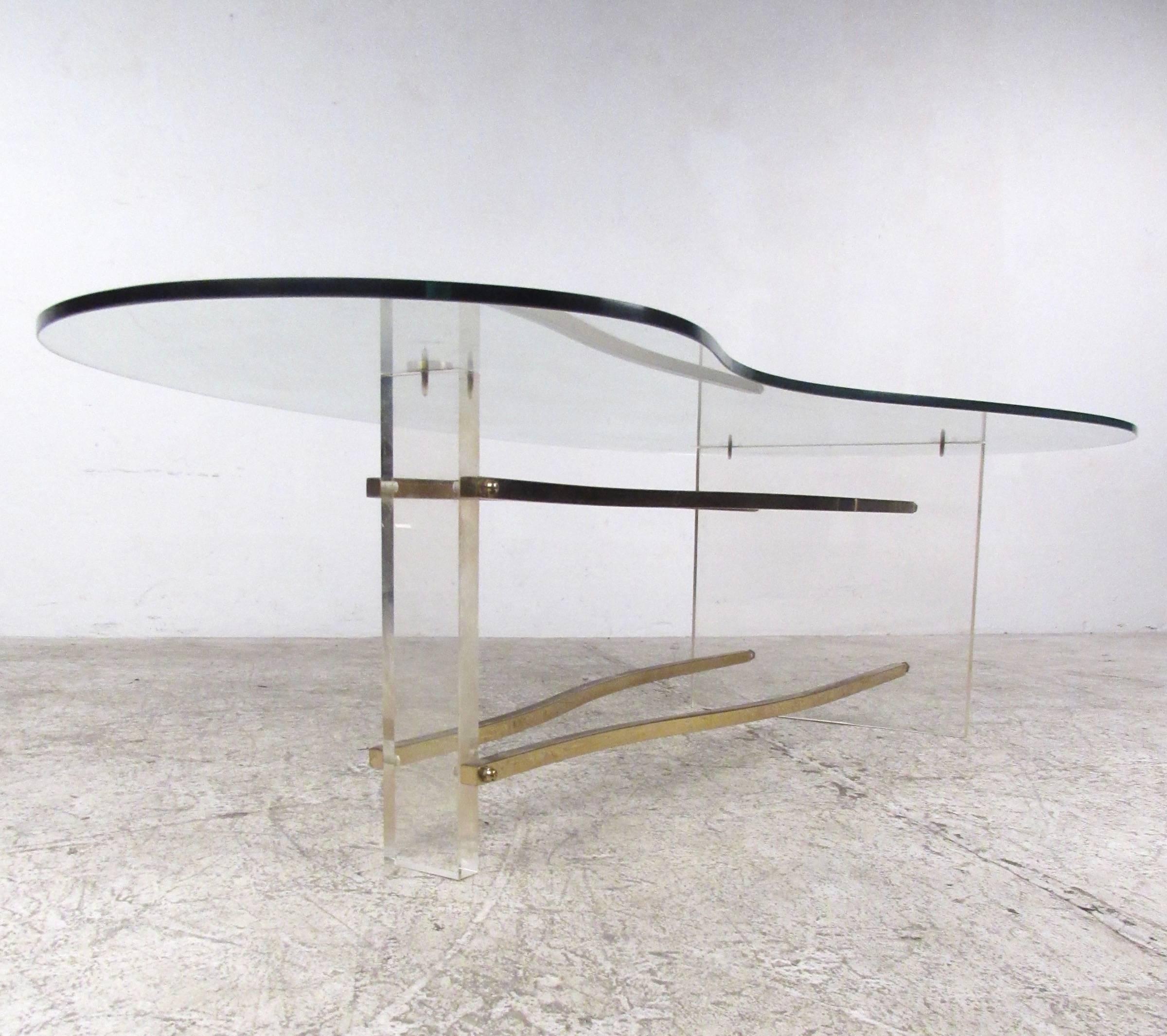 Mid-Century Modern Charles Hollis Jones Coffee Table in Brass and Lucite