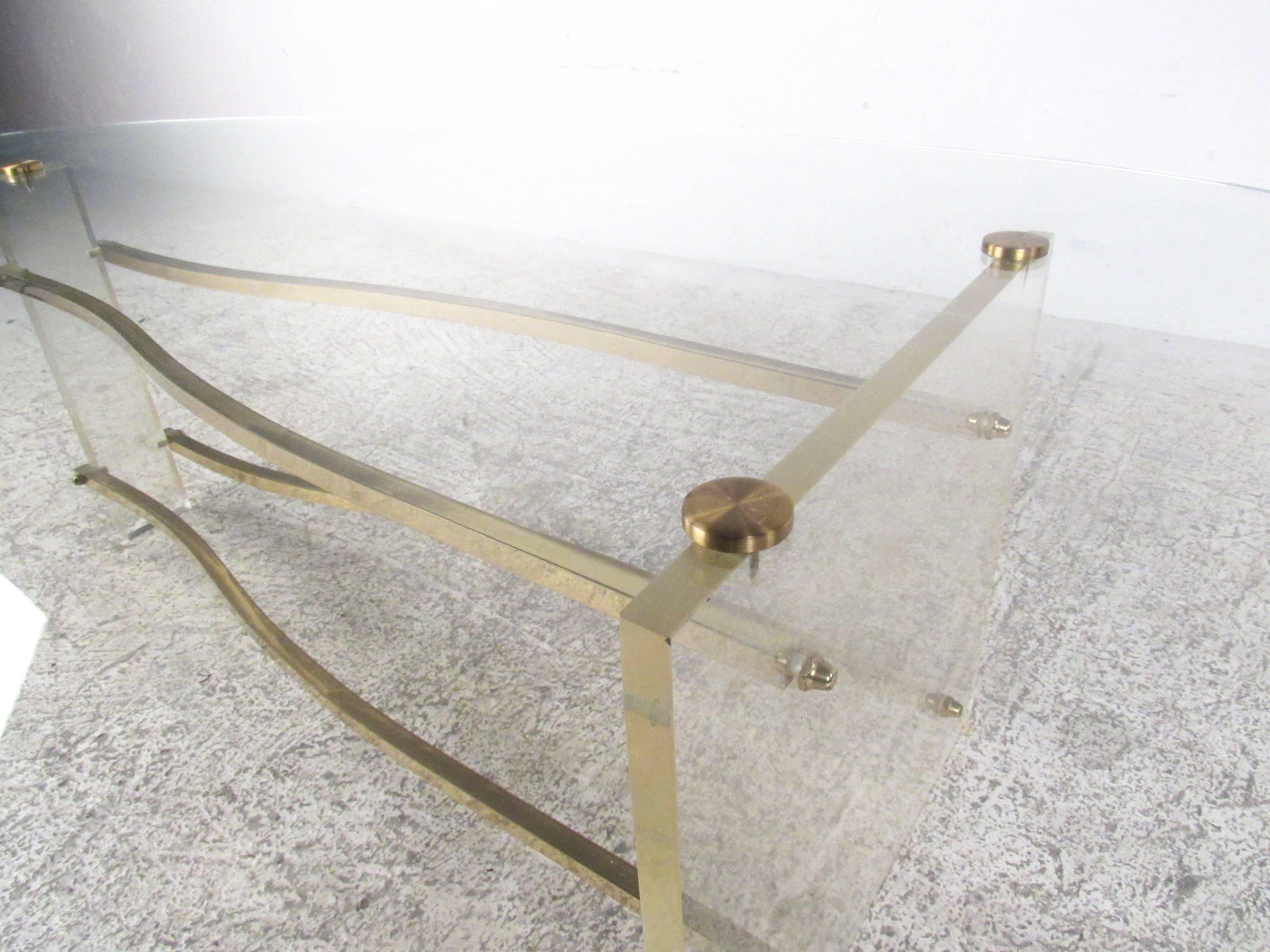 Charles Hollis Jones Coffee Table in Brass and Lucite 3