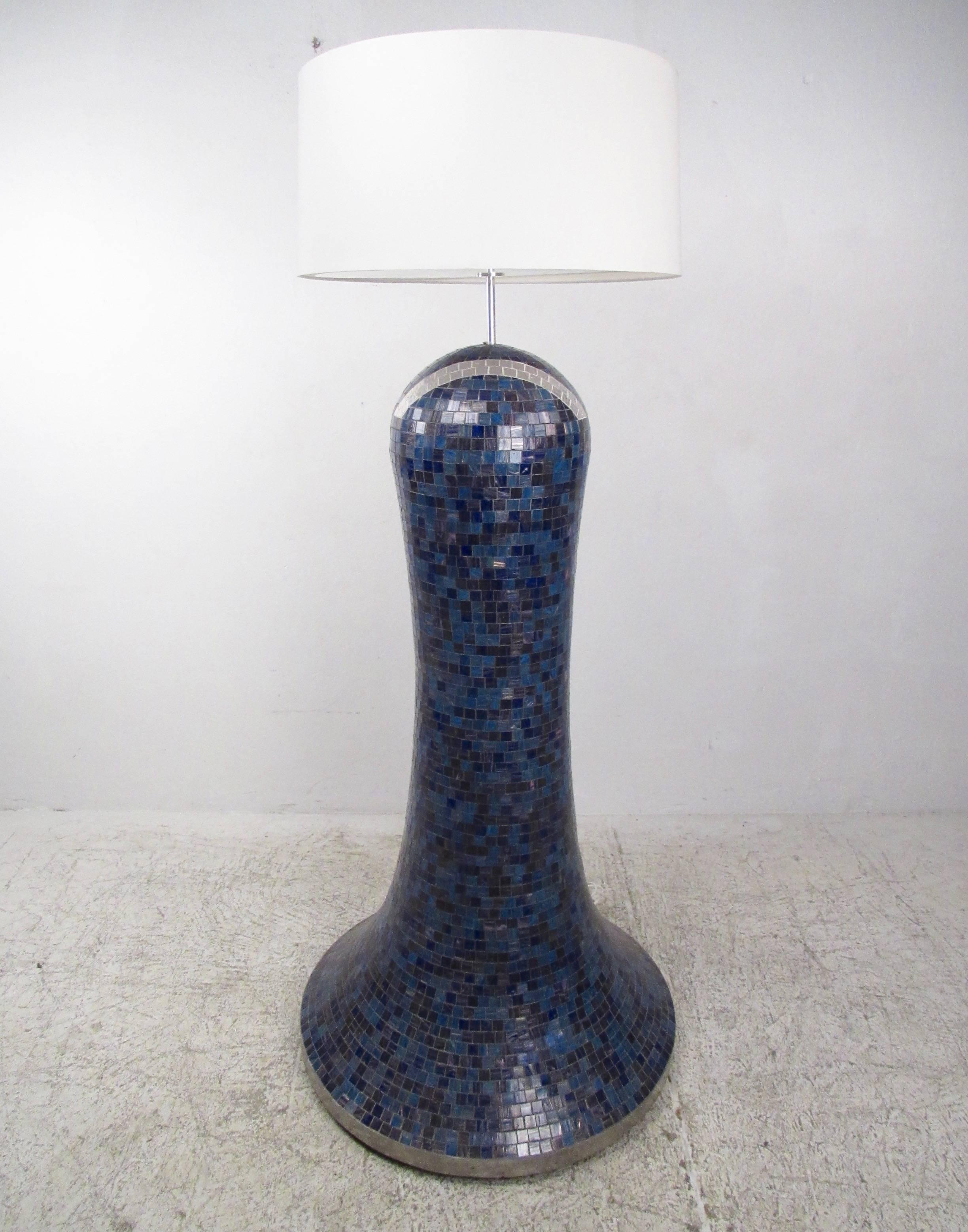 Modern Large Floor Lamp in Blue Mosaic Tile