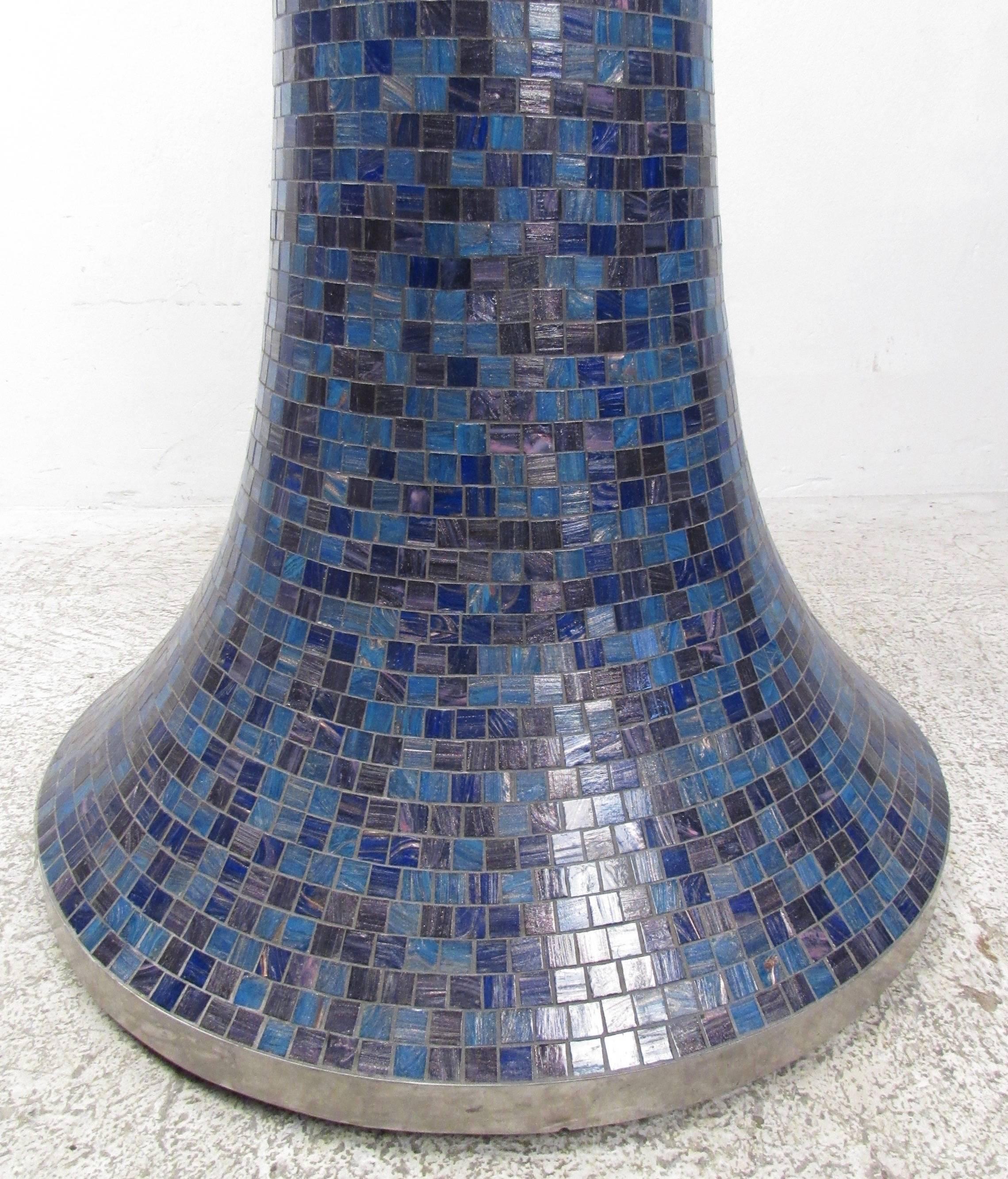Large Floor Lamp in Blue Mosaic Tile In Good Condition In Brooklyn, NY